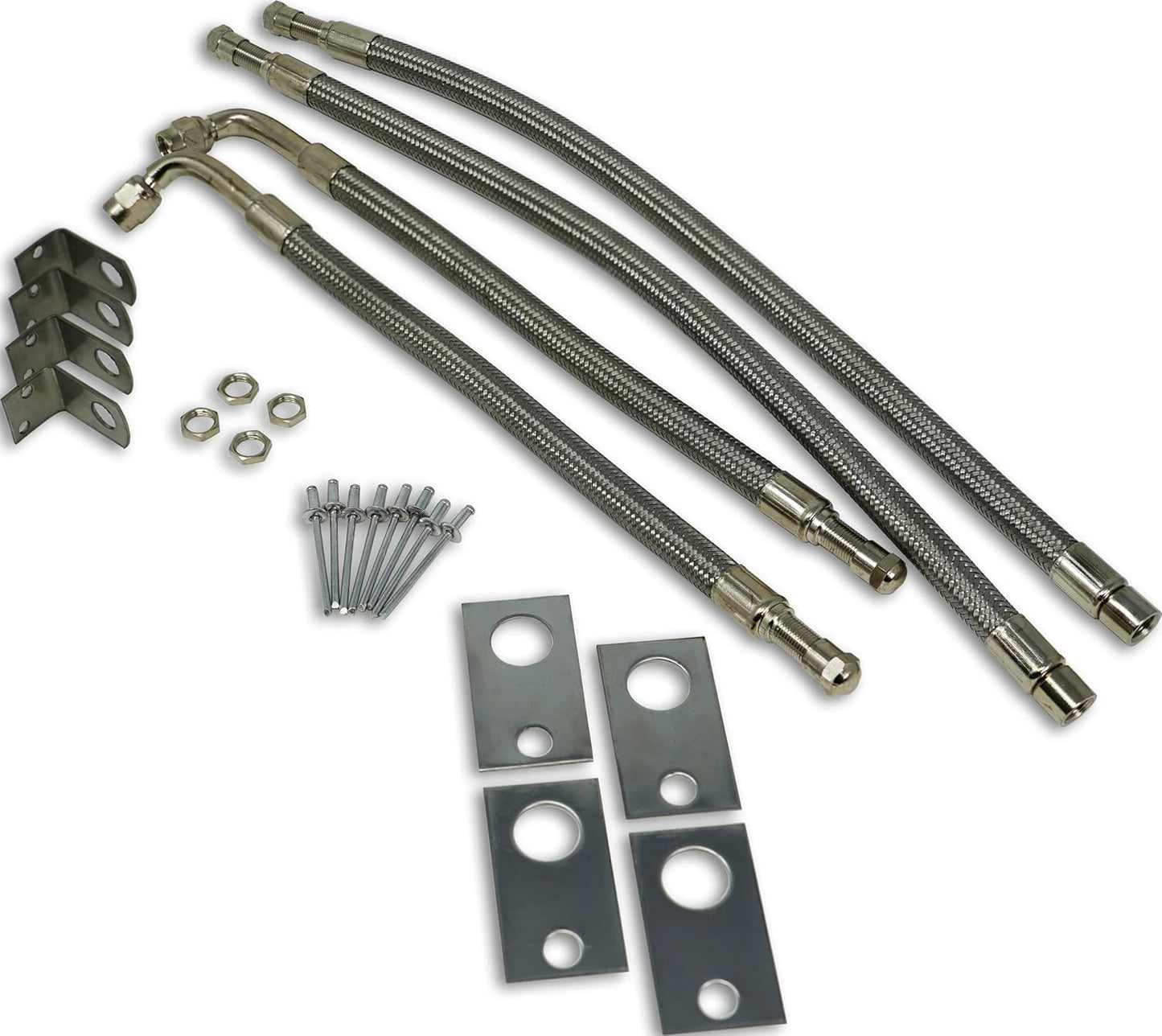 TireMinder 16-19.5 Inch Braided Steel Valve Extender Kit for Dually Wheels, Rim Mounted, 4 Pack