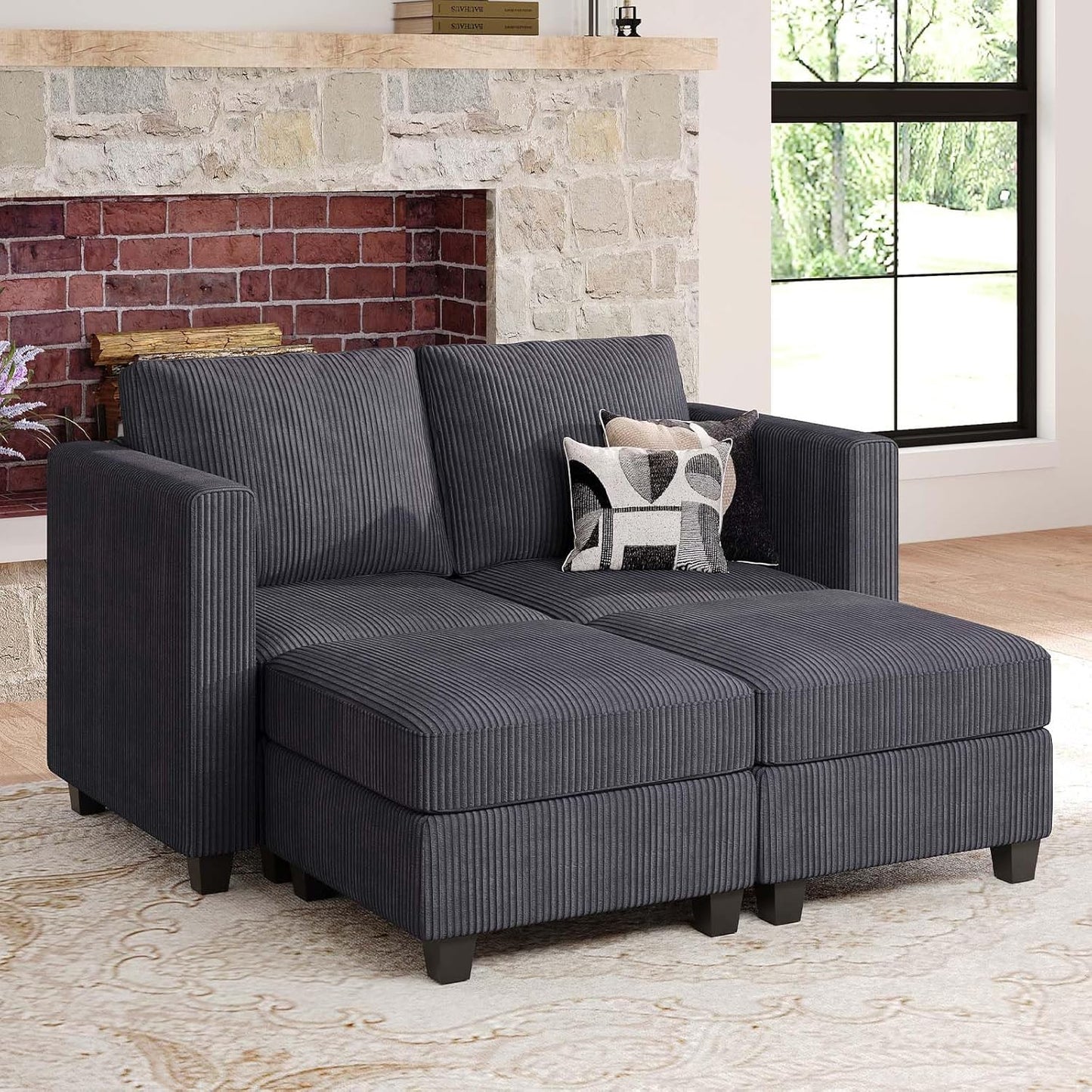 Belffin Corduroy Armchair Modular Arm Chair with Storage Modern Couch for Living Room Green