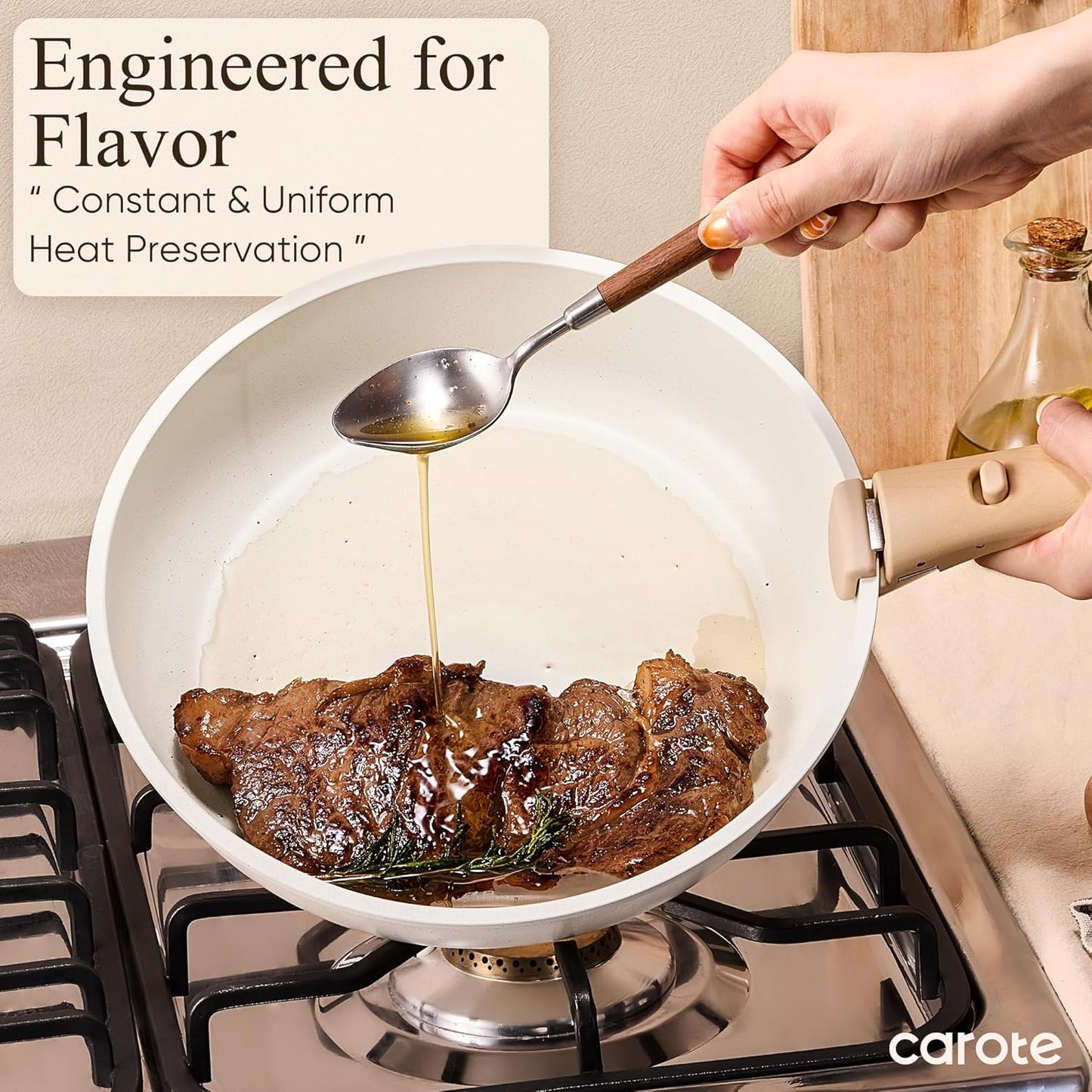 CAROTE 17pcs Pots and Pans Non Stick, Cookware Sets Detachable Handle, Induction Kitchen Pots and Pans,NonStick Cooking Set, Oven/Dishwasher/Fridge Safe, Space Saving