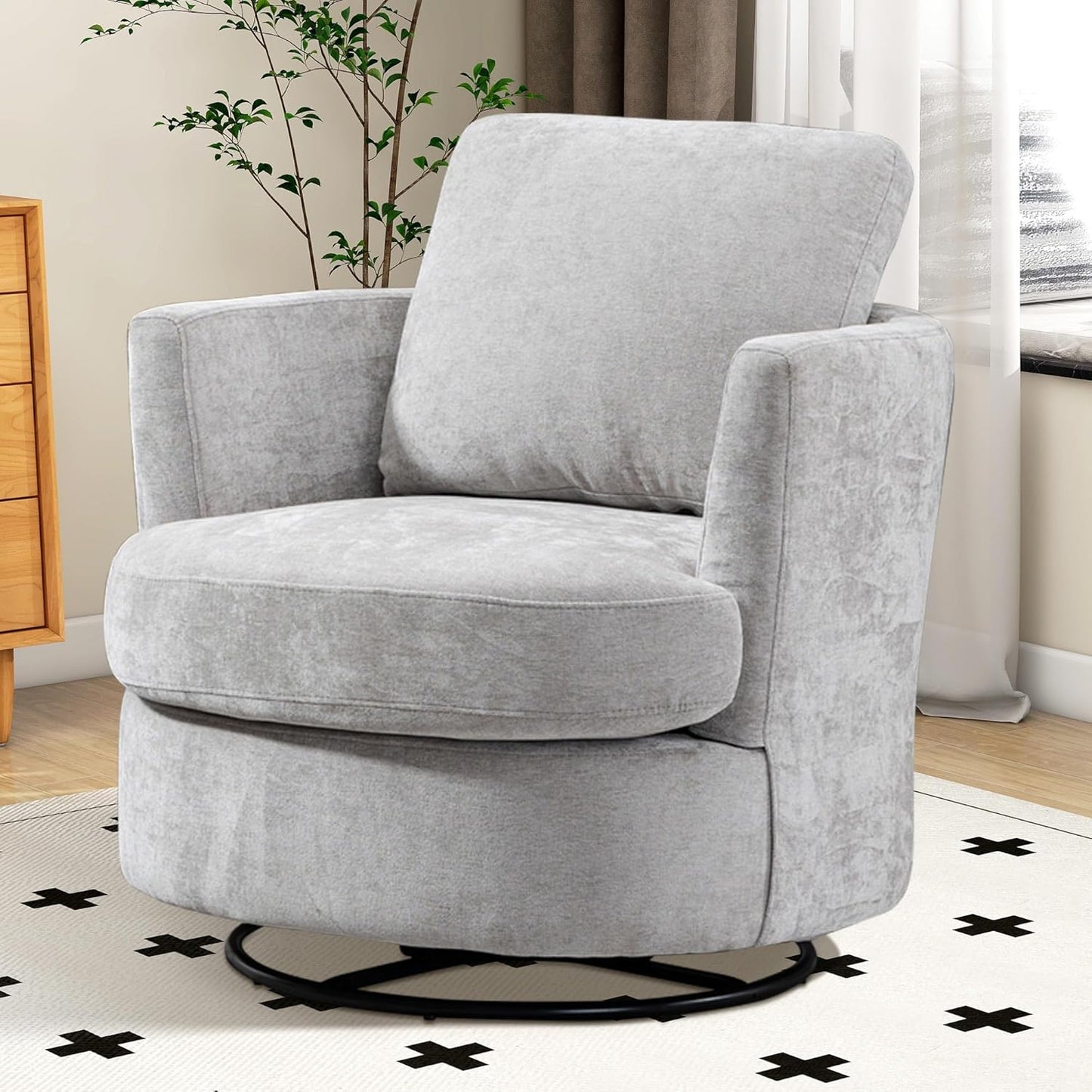 Aoiy & Wifon 31.9" W Swivel Accent Chair, 360 Degree Modern Living Room Chair, Swivel Barrel Chairs for Living Room/Bedroom, Chenille,Beige, 2PACK