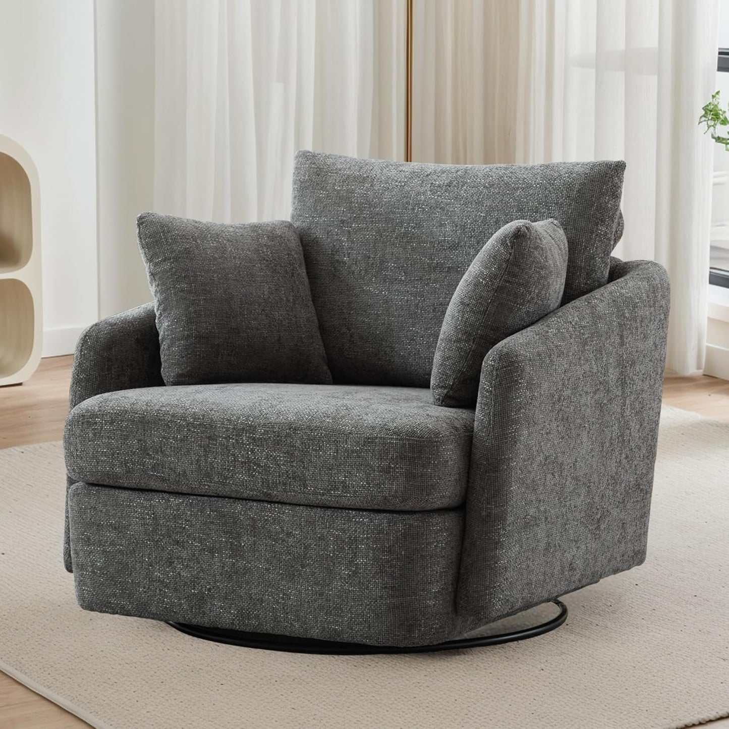 Sinzho & Wiyfun Oversized Swivel Accent Chair with Ottoman Upholstered Large Chenille Arm Chair with 3 Pillows for Living Room, Orange