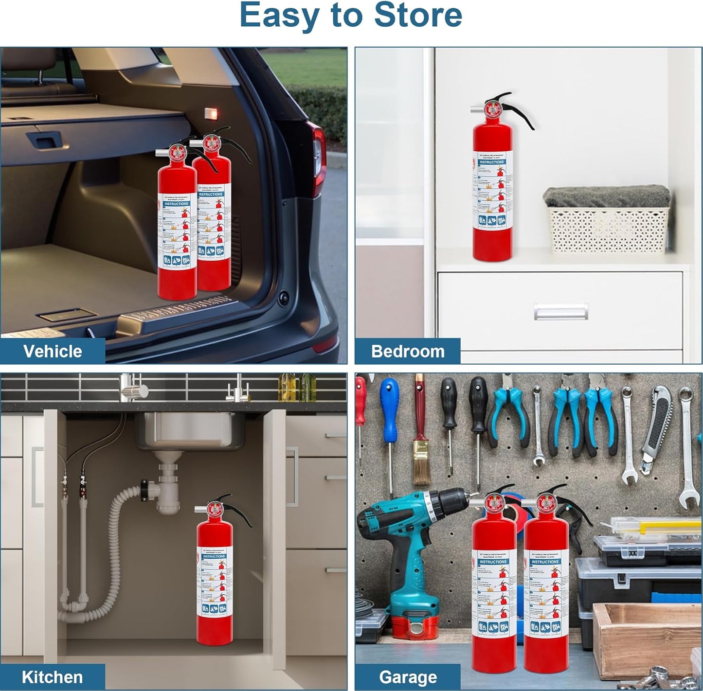 2 Pack Dry Chemical Fire Extinguishers 2.5 lb ABC, Home, Car, Boat Use, 1A:10B:C Rating, Quick Release Handle, Easy to Store and Carry Dry Powder Extinguisher
