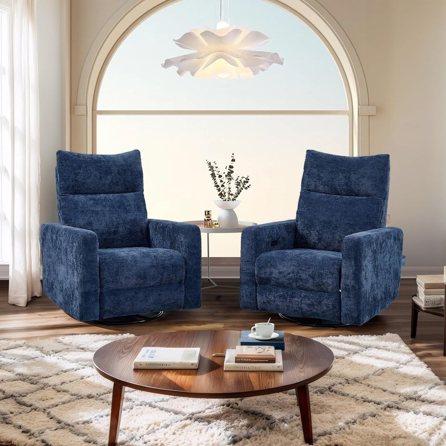 Accent Chairs 360° Recliner Chair Swivel Rocker Chair for Adults, Nursery Swivel Chairs for Living Room, High Back Upholstered Deep Seat Lazy Boy Recliner Chairs (Polyester Fabric- Dark Gray-1PCS)