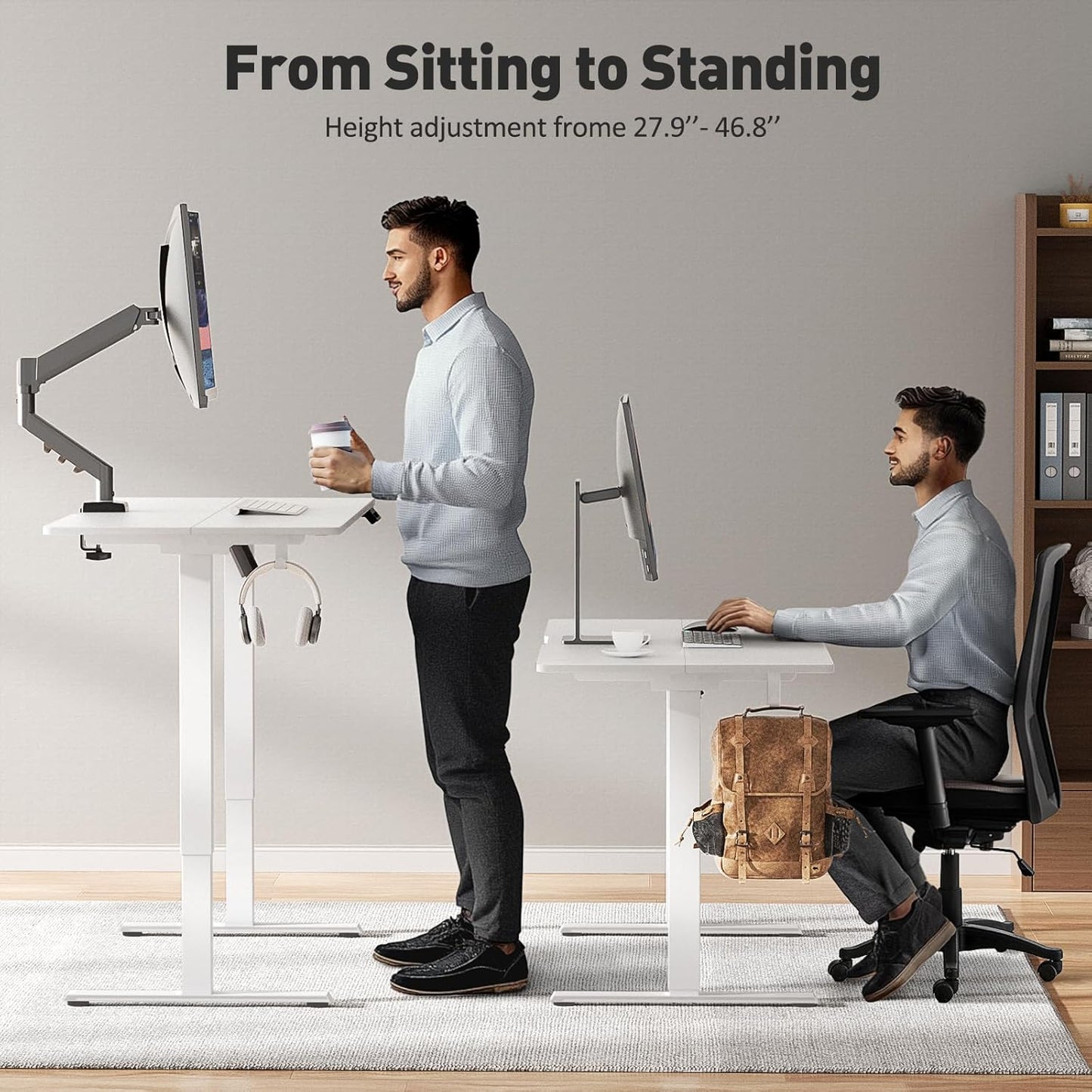 63 x 28 Inch Electric Standing Desk Adjustable Height,Sit Stand Up Desk with Wheels,Home Office,Rising Desk,Computer Workstation, Gaming Work (Spliced Desktop,White)
