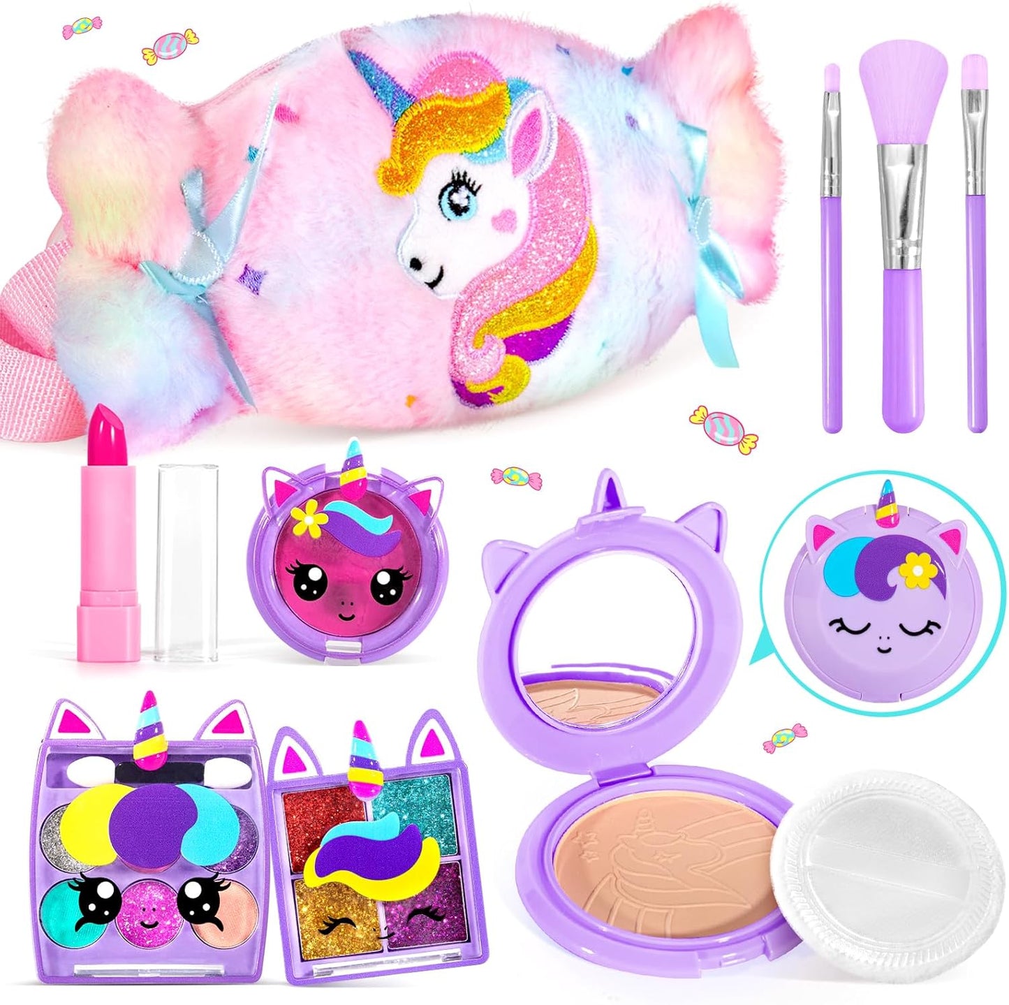 ULOVEME Kids Real Makeup Kit for Little Girls - Real, Non Toxic, Washable Make Up Toy - Umicorn Toys Gift for 3 4 5 6 7 8 9 10 12 Years Old Girls Birthday (Mini Pink Umicorn)
