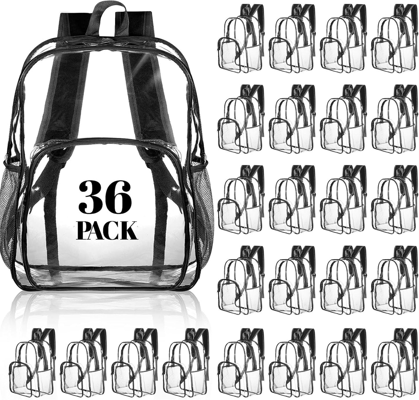 Amylove 48 Pcs Clear Backpack for Stadium Events Heavy Duty PVC Transparent Bookbag for College Workplace Security (15 Inches,Black)