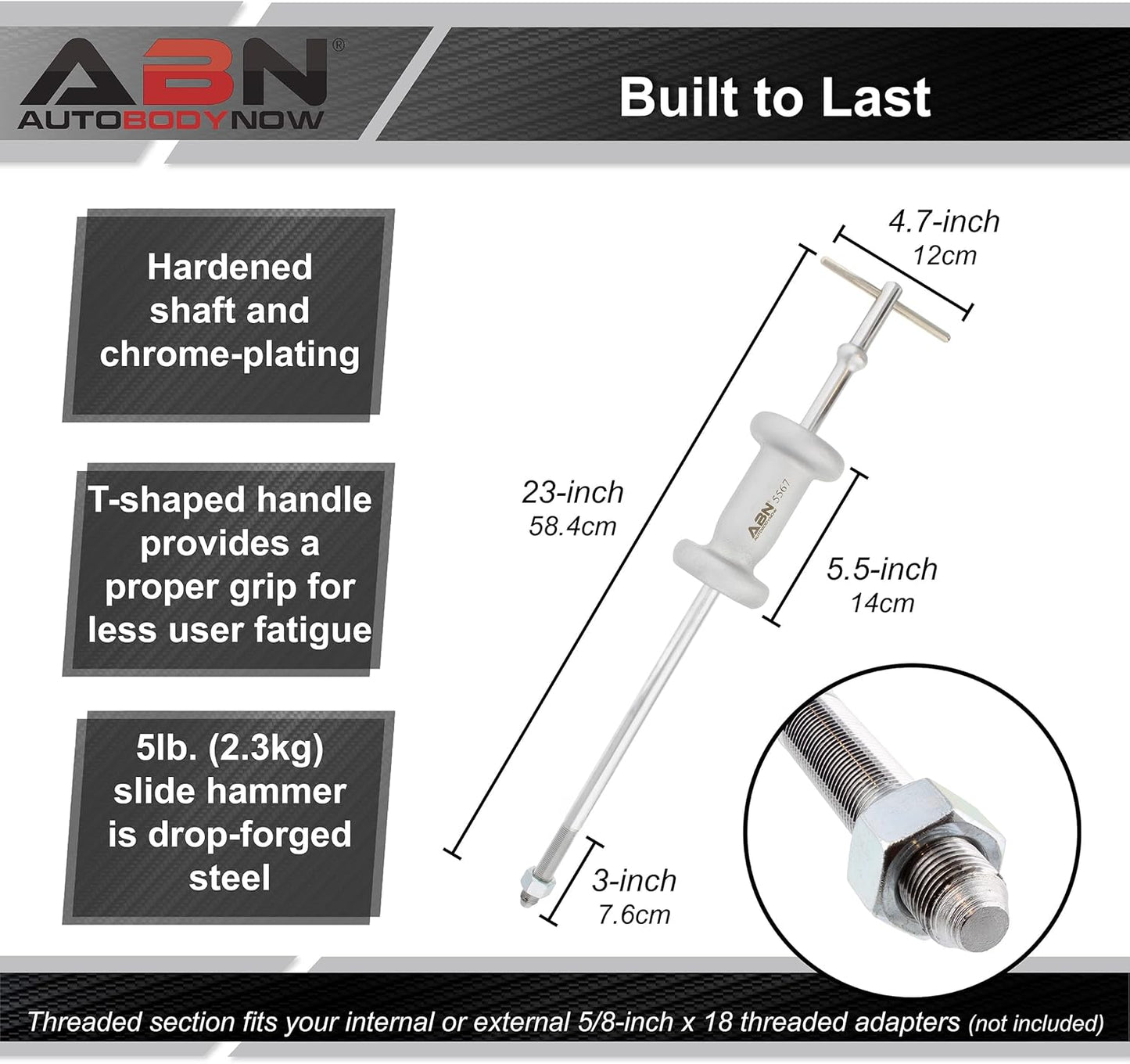 ABN Slide Hammer Puller Set - 5 lb Slide Hammer Axle and Hub Puller and Dent Remover Unit Auto Body Hammer Tool