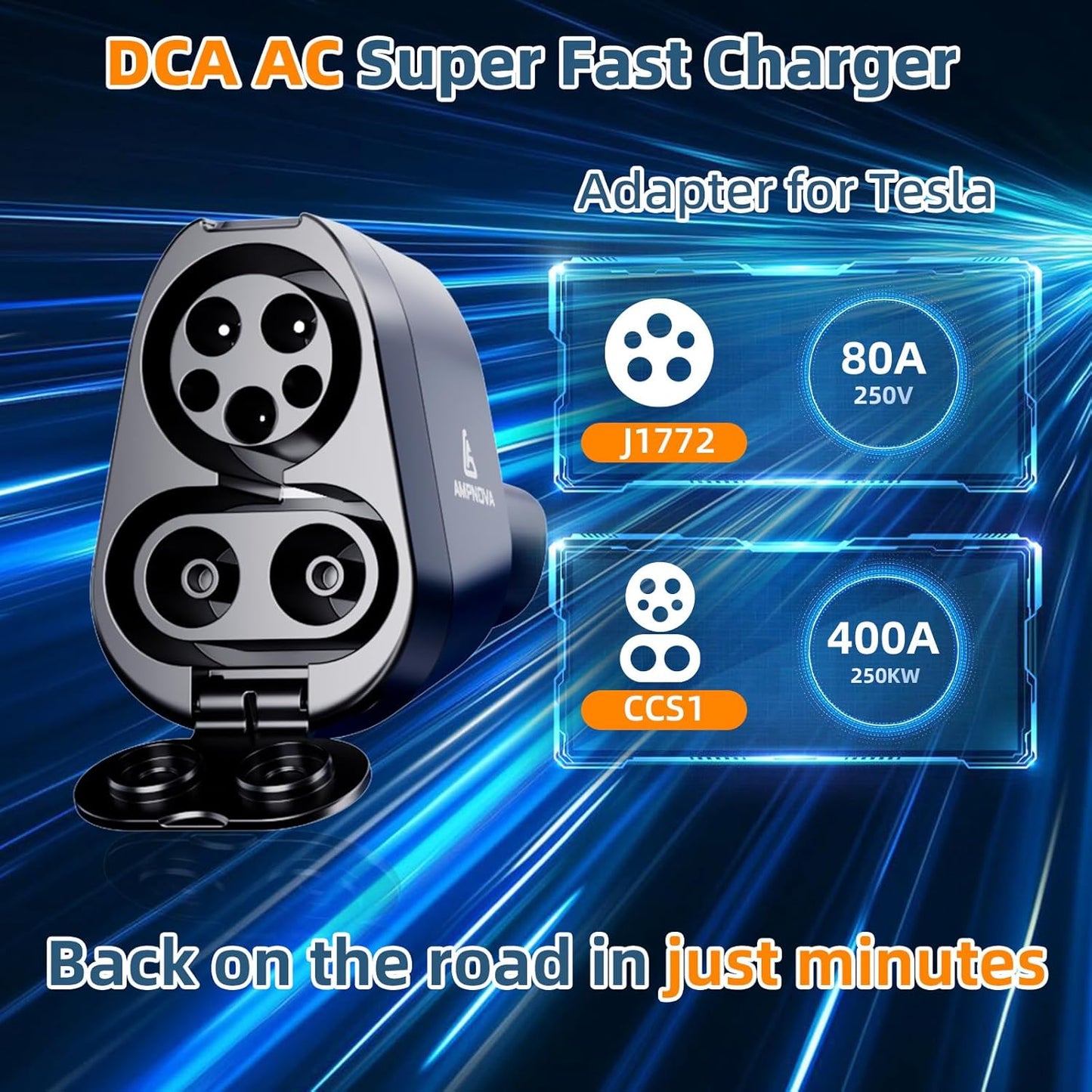 Ampnova 2025 Tesla Supercharger Adapter Pro 2-in-1 CCS1 & J1772 to NACS 250kW Ultra-Fast Charging Compatible with All Tesla Models (Y\/3\/S\/X) Works with Level 1\/2\/3 Stations