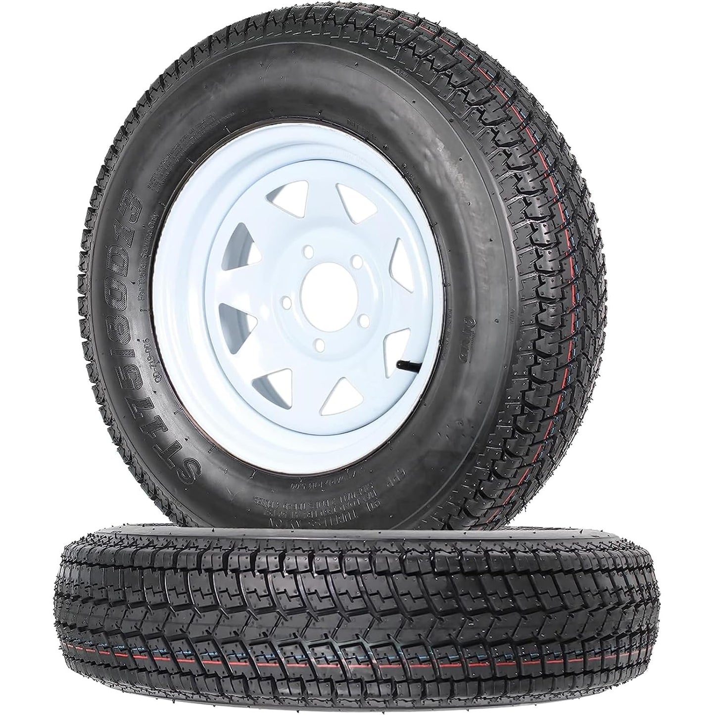 Trailer Tires Rims ST175/80D13 175 80 13 Tire, 5 Lug on 4.5", White Spoke Wheel Load Range C, 6 PLY, Set of 2