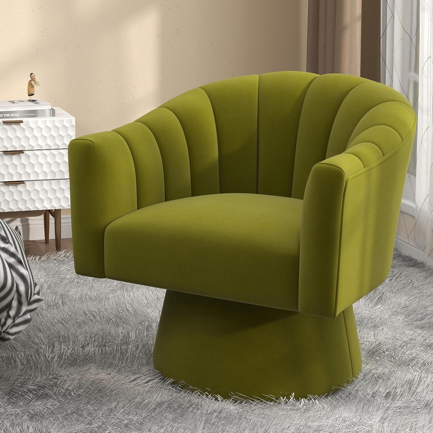 Swivel Accent Chair,Upholstered Velvet 360° Swivel Barrel Chair for Living Room Overstuffed Bouncle Reading Chair Round Armchair for Bedroom,Vanity,Office(Pink)