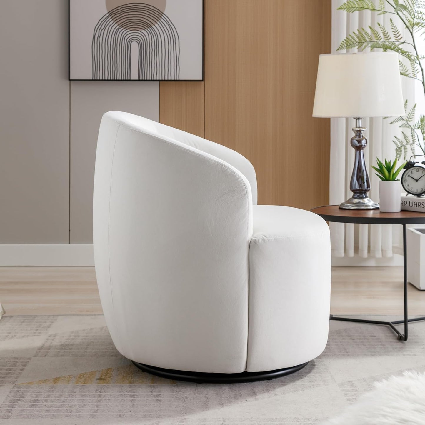 Ball & Cast Modern Swivel Accent Chair,Velvet Upholstered Armchair,Small Single Sofa with Semi-Circular Backrest for Living Room Bedroom Home Office,White