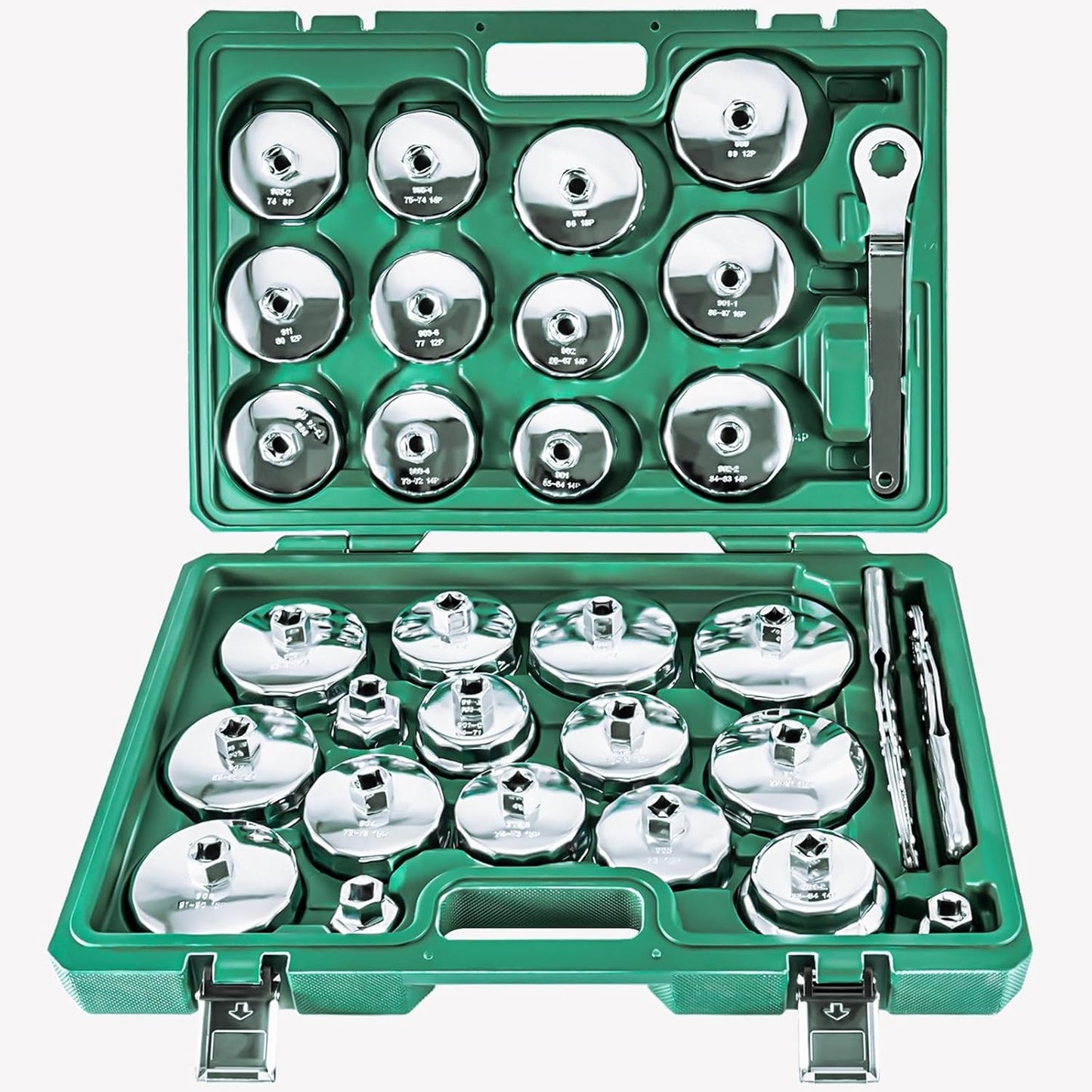 31PCS Oil Filter Wrench Set, Stainless Steel Oil Filter Cap Socket, 1/2" Drive 27mm 32mm 36mm 64mm-101mm Oil Filter Removal Tool, for VW, Ford, Chevrolet, Honda, Toyota, Nissan, Audi, BMW, etc