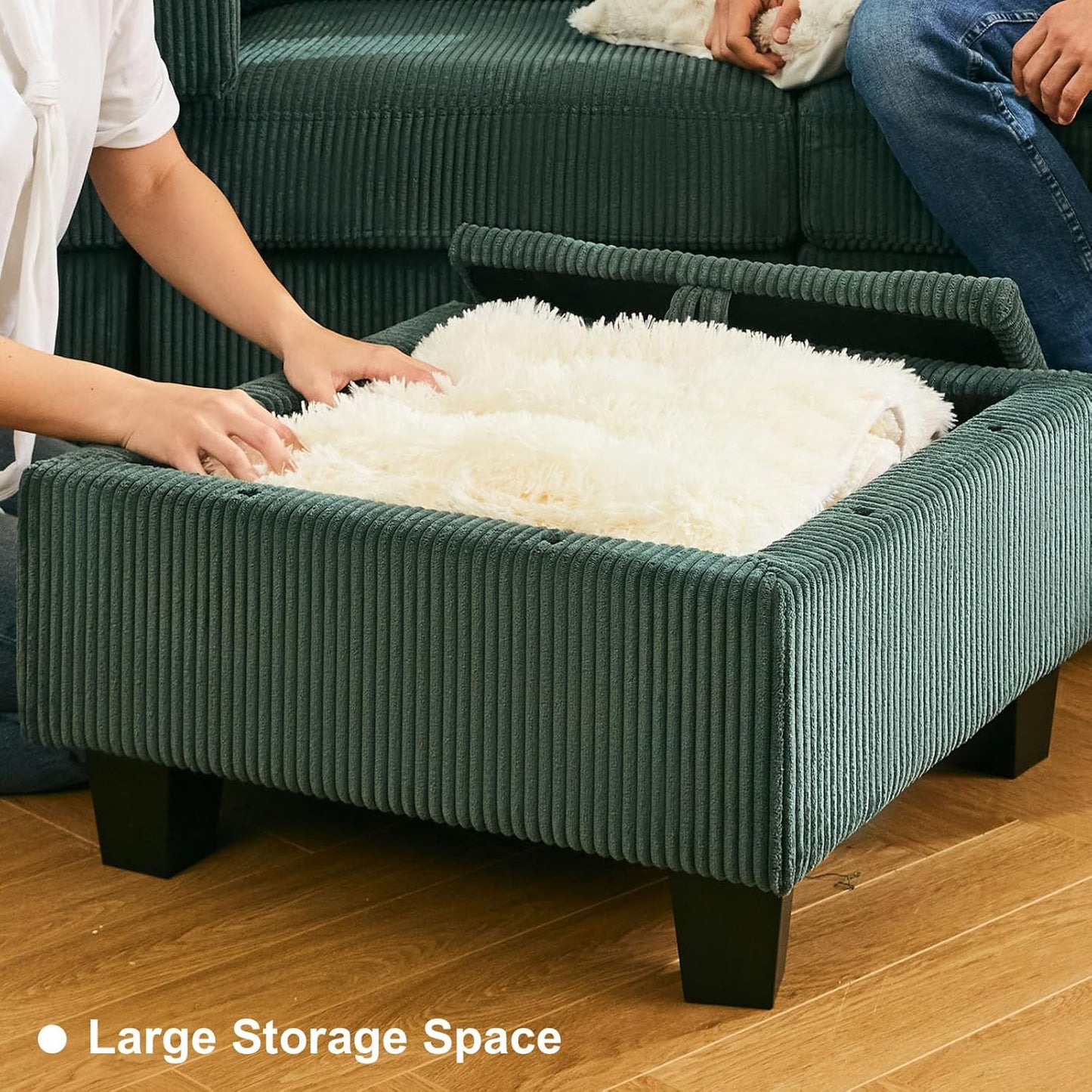 Belffin Corduroy Armchair Modular Arm Chair with Storage Modern Couch for Living Room Green