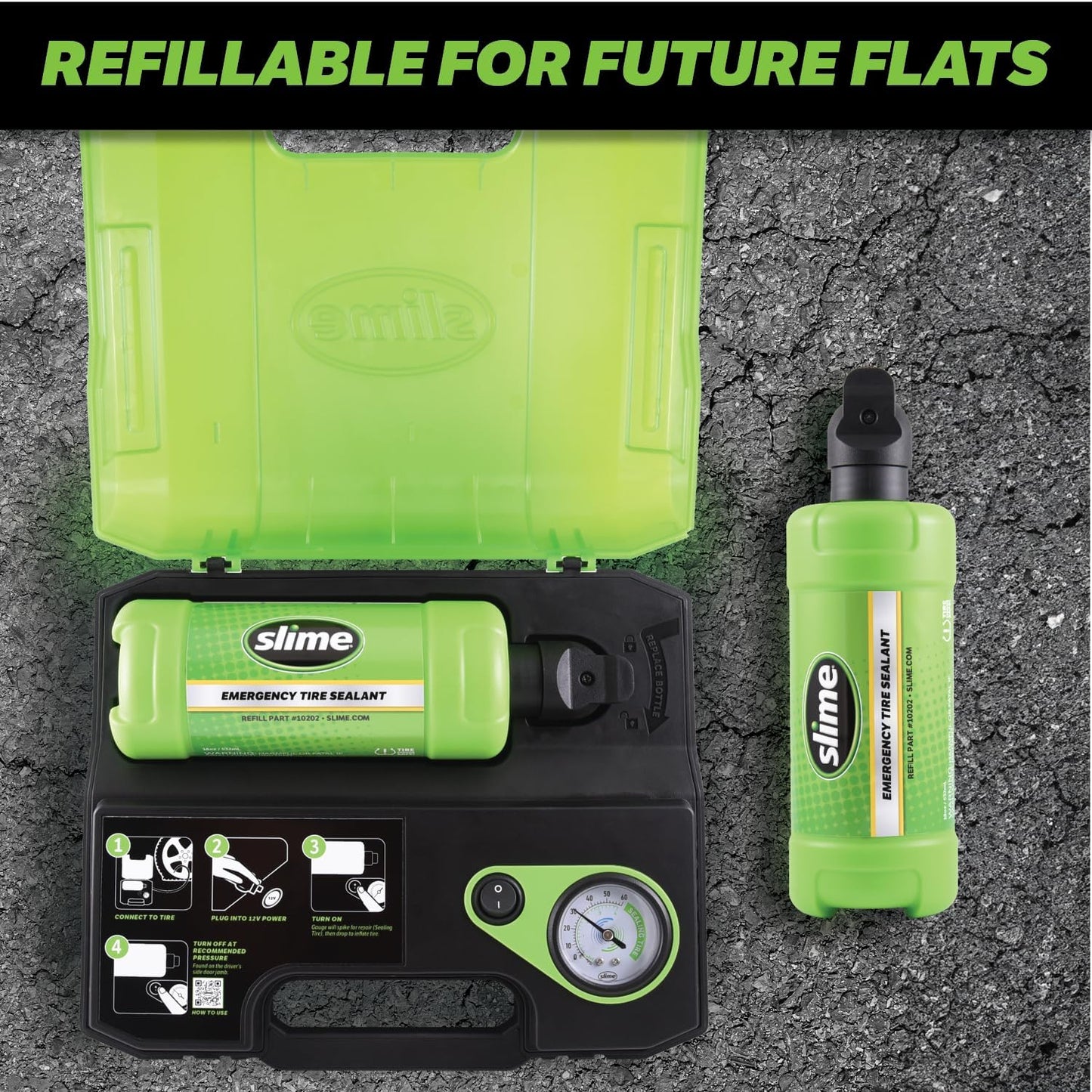Slime 50158 Flat Tire Repair Kit, Smart Spair Ultra, All-in-One Solution, Repairs and Inflates, Car/Trailer, 10 Min Fix