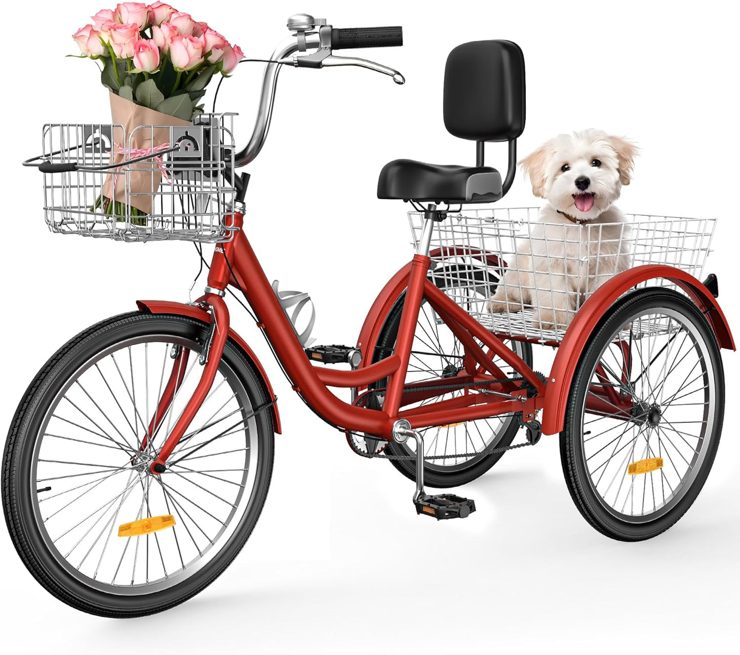 YITAHOME 24 & 26 Inch Adult Tricycle, 1 & 7 Speed 3 Wheel Bikes, Large Seat with Backrest Trike for Adults with Front & Rear Baskets, Cruiser Bike for Seniors Women Men Commute Picnic Outdoor