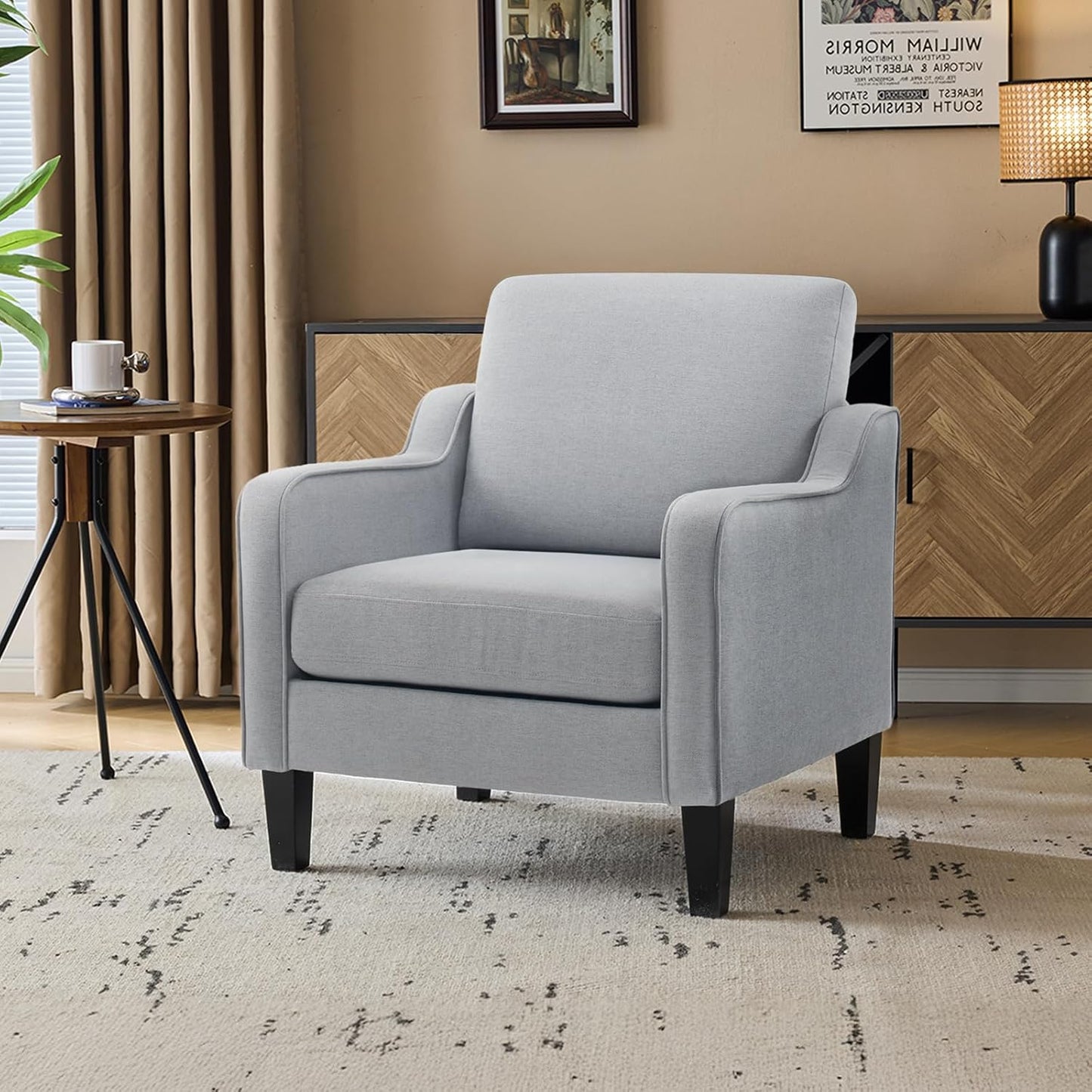 VINGLI Accent Chairs Set of 2 Living Room Chairs Light Brown Reading Chair for Bedroom Scooped Arm Chair Mid Century Modern Accent Chairs Upholstered Comfy Chair for Apartment, Waiting Room
