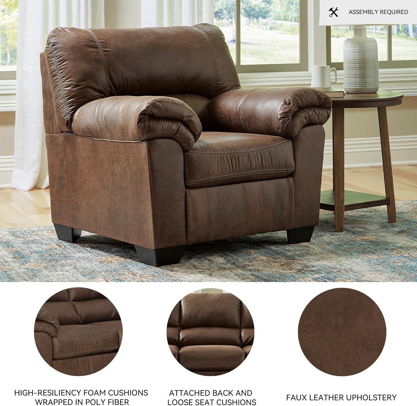 Signature Design by Ashley Bladen Faux Leather Plush Oversized Chair, Brown