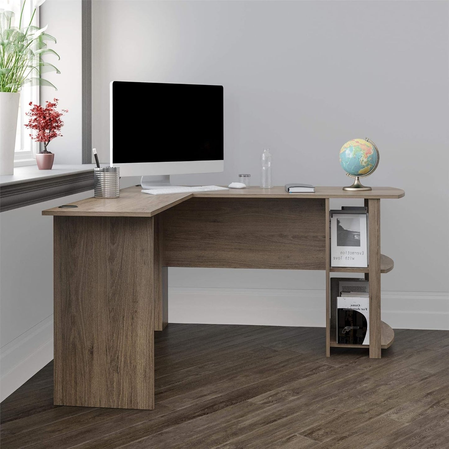 Ameriwood Home Dakota L-Desk with Bookshelves, Rustic Oak