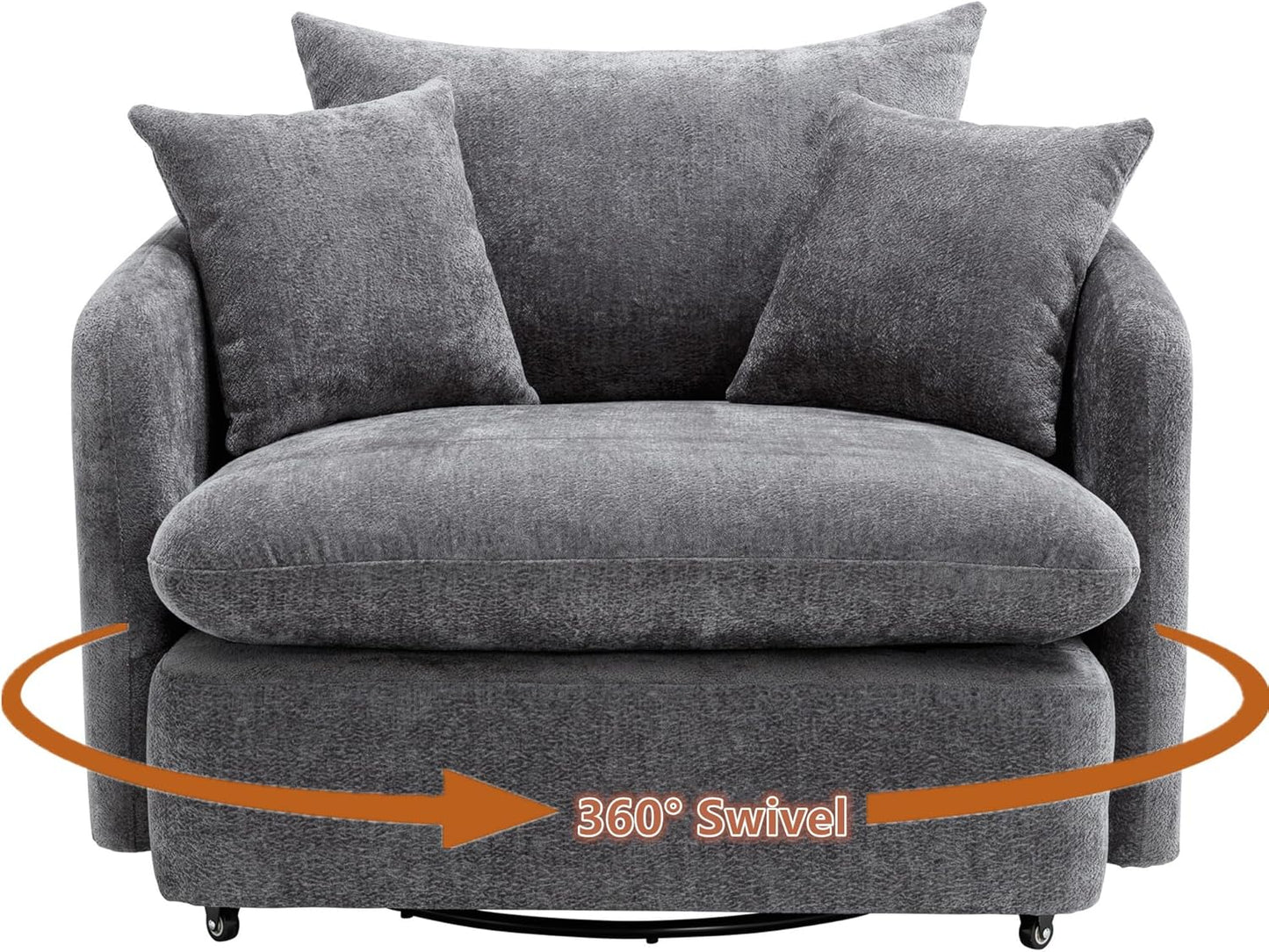46" Oversized Swivel Accent Chair with Ottoman Set, Upholstered 360° Swivel Barrel Chair and A Half with Ottoman, Extra Wide Seat Lounge for Living Room, Reading, Bedrooms