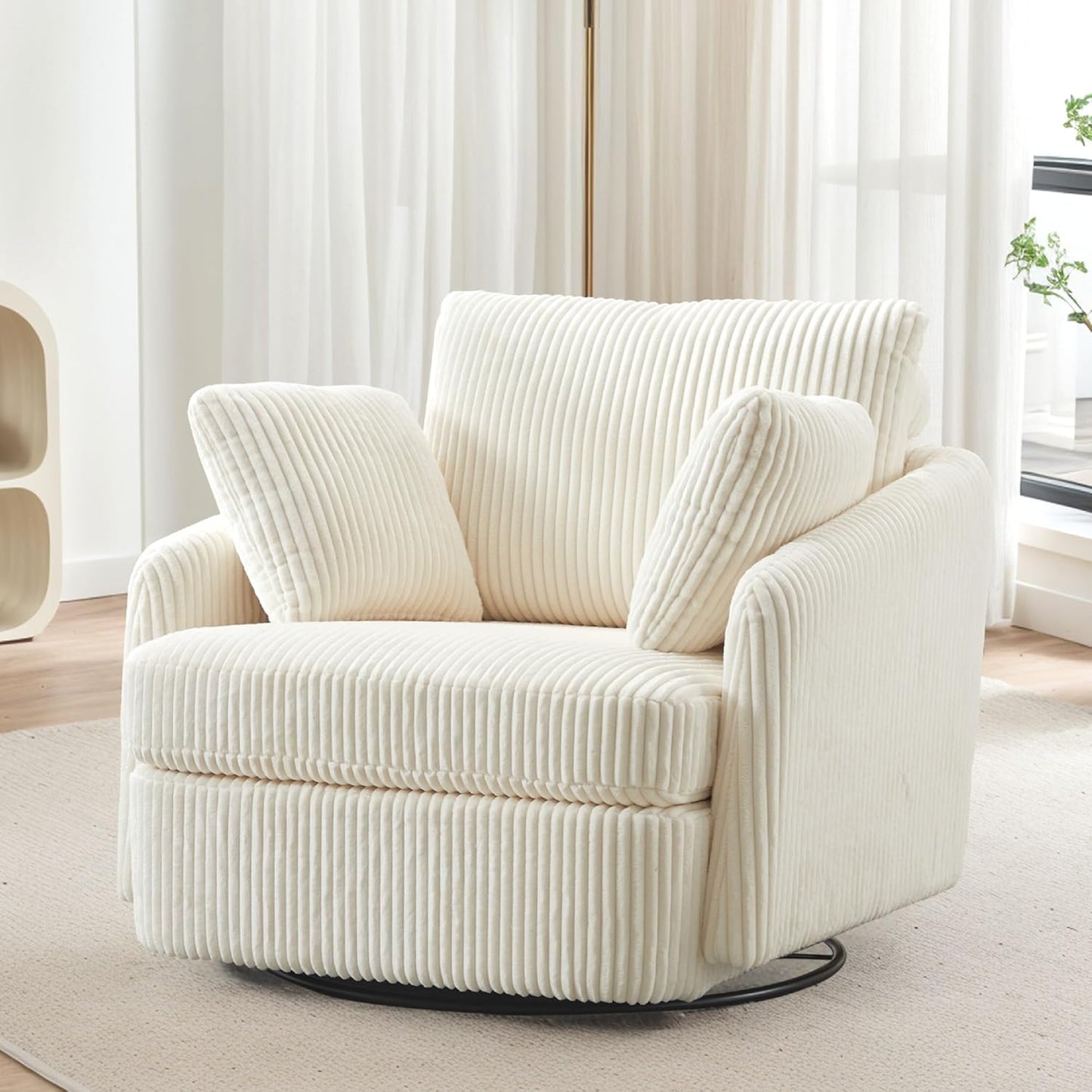 Sinzho & Wiyfun Oversized Swivel Accent Chair with Ottoman Upholstered Large Chenille Arm Chair with 3 Pillows for Living Room, Orange