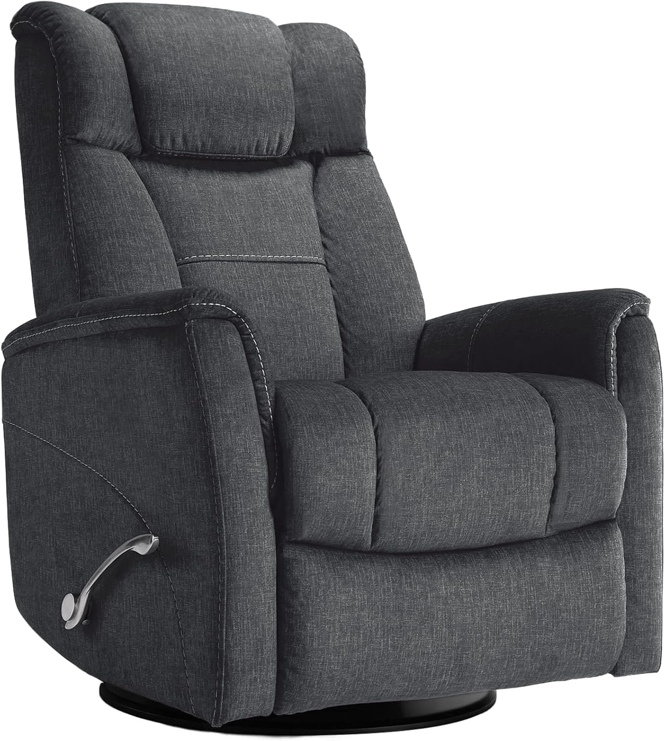 360° Swivel Rocking Recliner, Manual Comfy Nursery Glider Rocker Chair for Indoor Bedroom, Upholstered Soft Fabric Living Room Reclining Chair with Lumbar Support for Adults (Dark Gray)