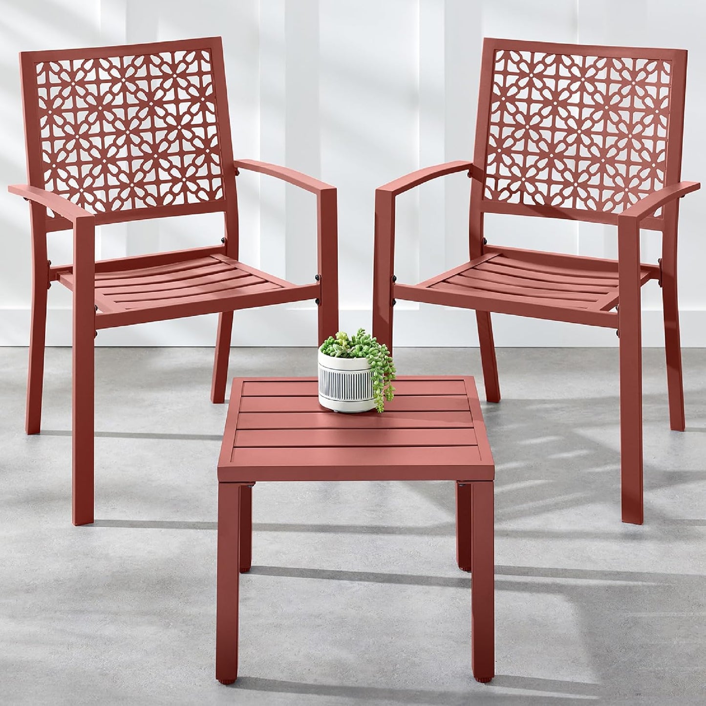 Best Choice Products 3-Piece Outdoor Bistro Set, Stackable Modern Steel Furniture for Porch, Garden w/ 2 Chairs, Table, Geometric Decor - Sage Green