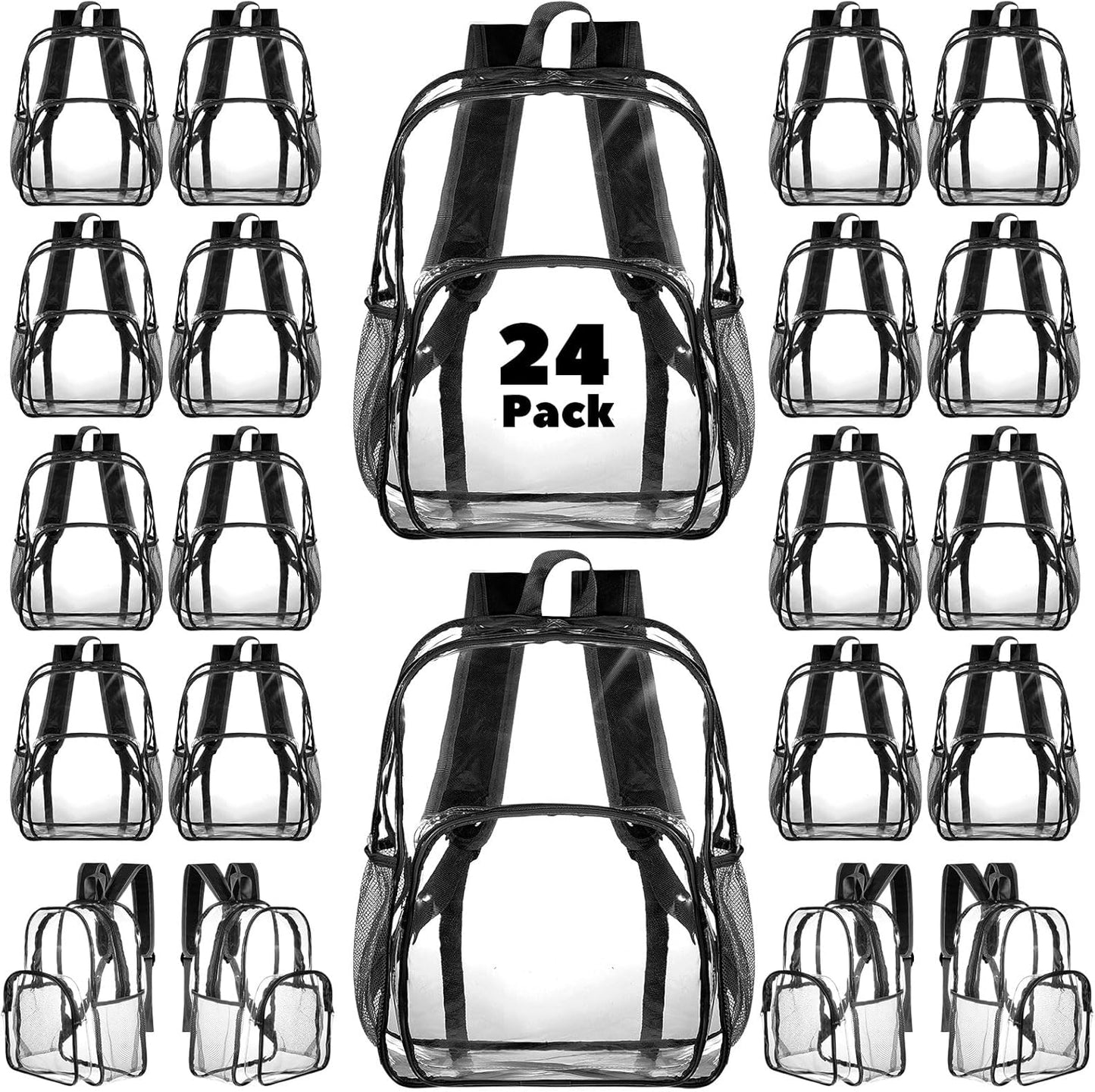 Amylove 48 Pcs Clear Backpack for Stadium Events Heavy Duty PVC Transparent Bookbag for College Workplace Security (15 Inches,Black)