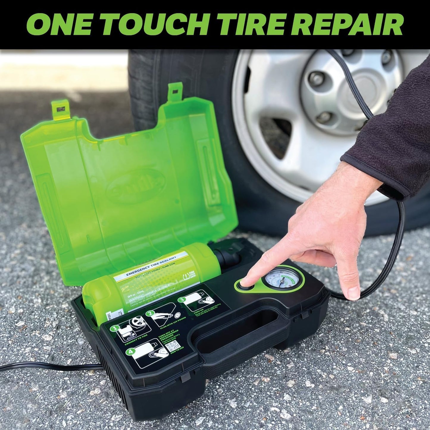 Slime 50158 Flat Tire Repair Kit, Smart Spair Ultra, All-in-One Solution, Repairs and Inflates, Car/Trailer, 10 Min Fix