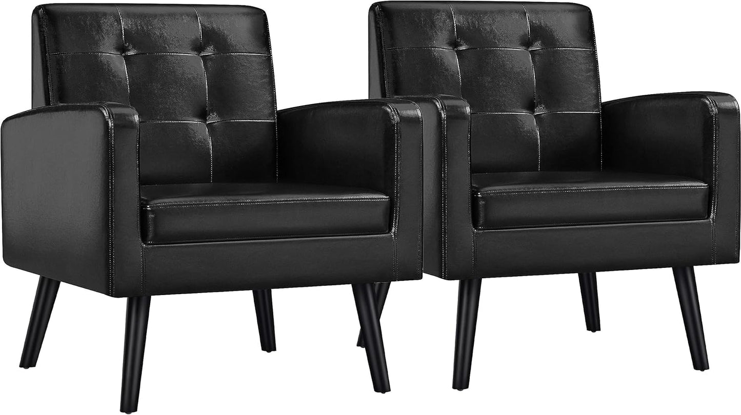 Topeakmart Mid Century Accent Chair, Modern and Cozy PU Leather Barrel Sofa Chair with Thick Cushion and Sturdy Wood Legs for Living Room/Bed Room/Office Waiting Area Beige 2PCS
