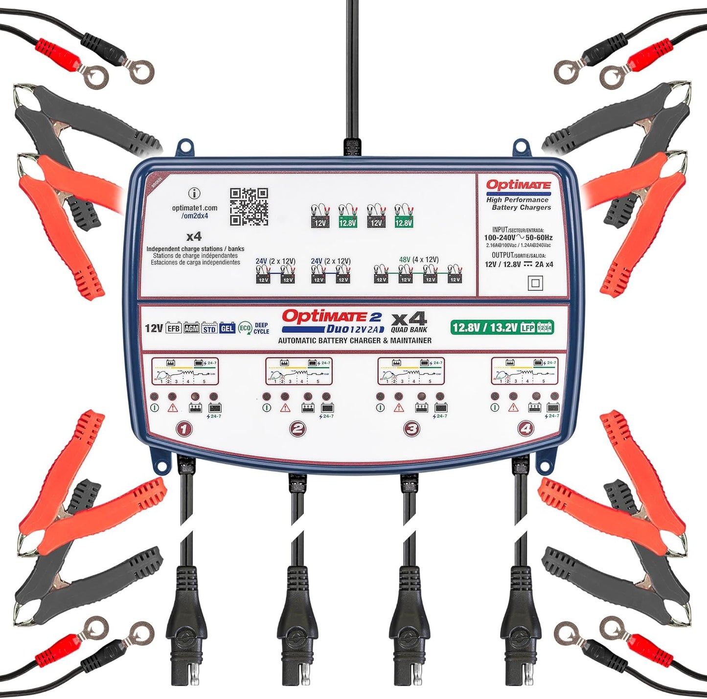 TecMate Optimate 2 Duo, TM-551, Bronze Series: 5-Step 12V / 12.8V 2A Sealed Battery Charger & maintainer, Blue