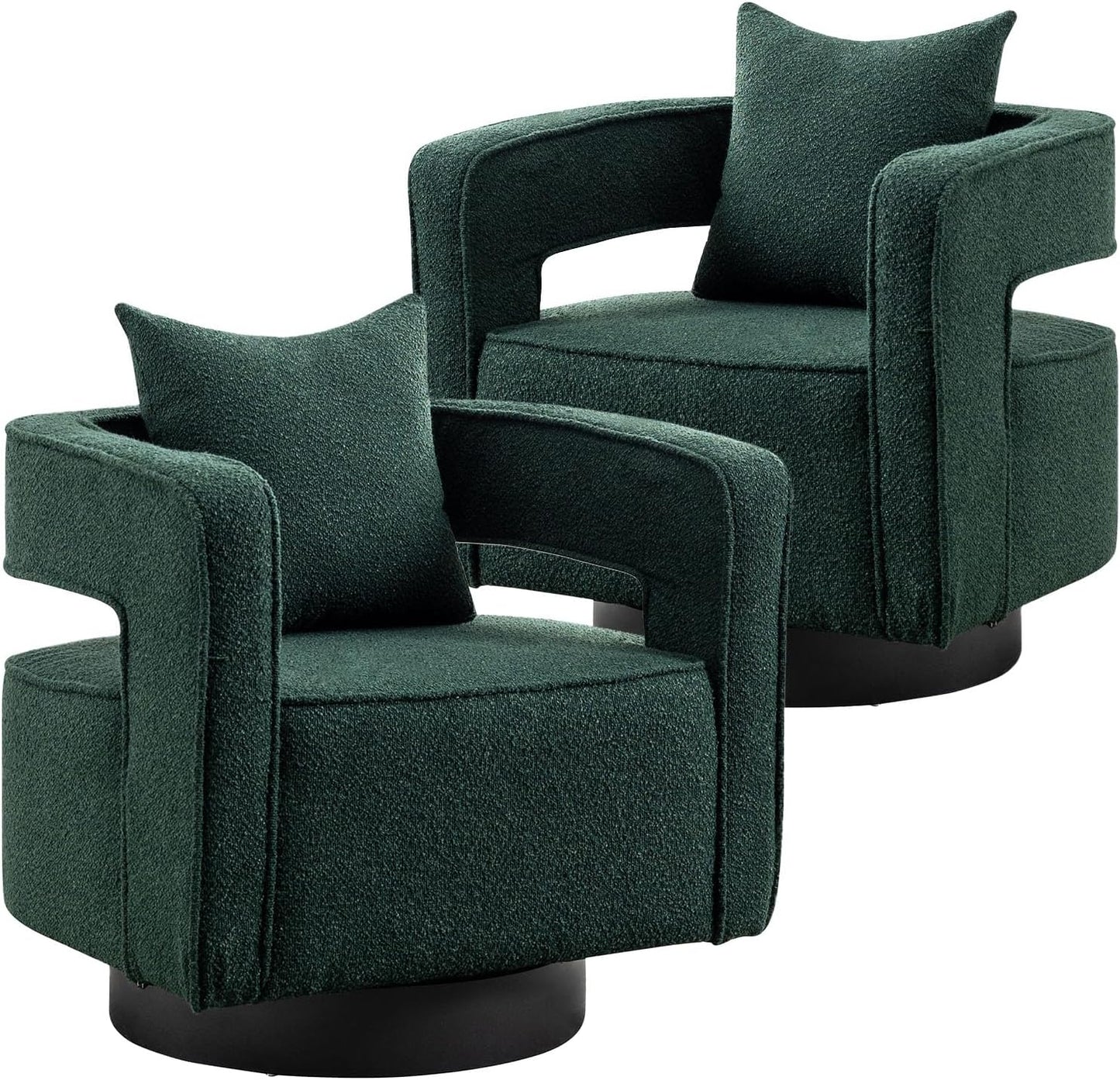Swivel Barrel Chair Set of 2, Modern Teddy Round Accent Chairs Curved Open Back, 360 Degree Swivel Arm Chair with Pillow, Single Sofa Chair for Living Room Bedroom,Orange