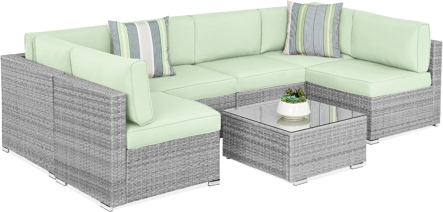 Best Choice Products 7-Piece Modular Outdoor Sectional Wicker Patio Conversation Set w/ 2 Pillows, Coffee Table, Cover Included - Gray/Gray