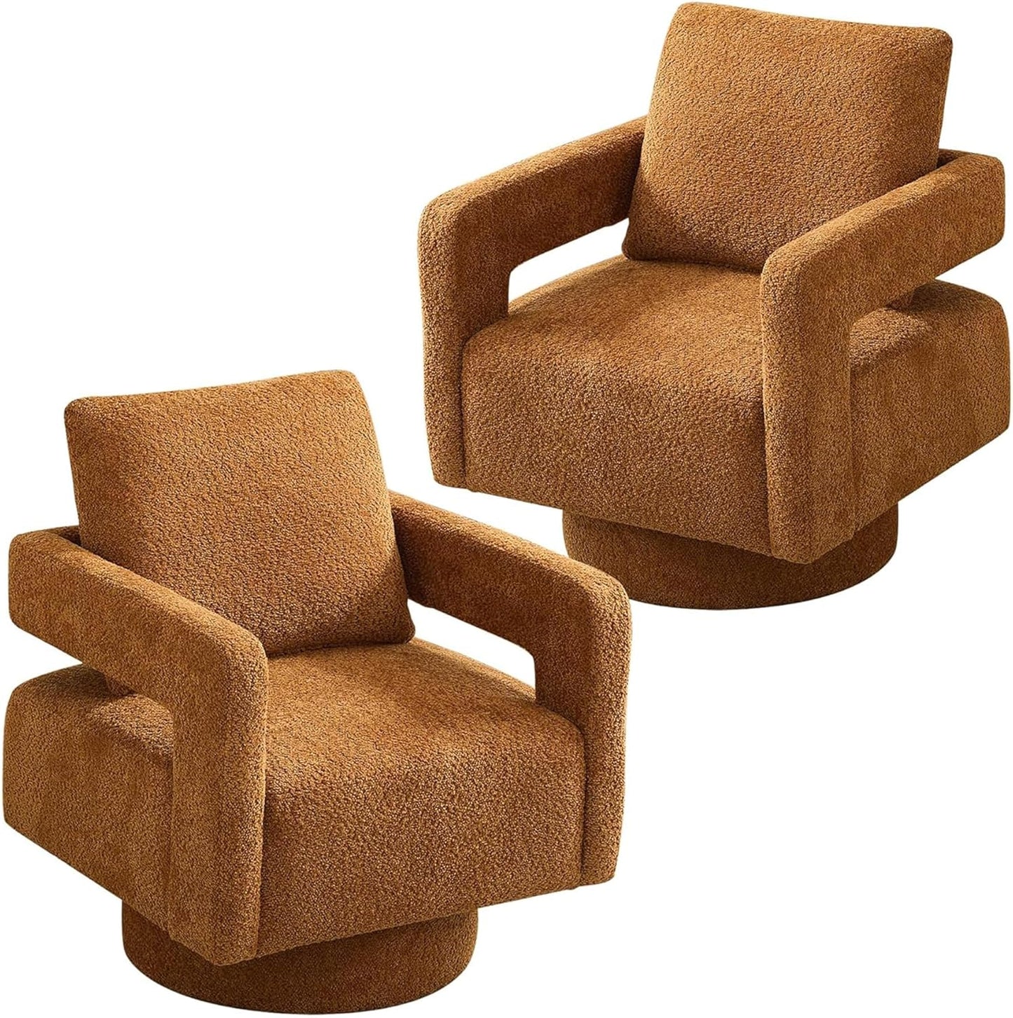 Swivel Accent Chair Set of 2, Modern Swivel Barrel Chair for Living Room, 360 Degree Comfy Square Accent Chair with Open Back, Upholstered Armchair for Bedroom,Reading, Linen Blend, Pale Green