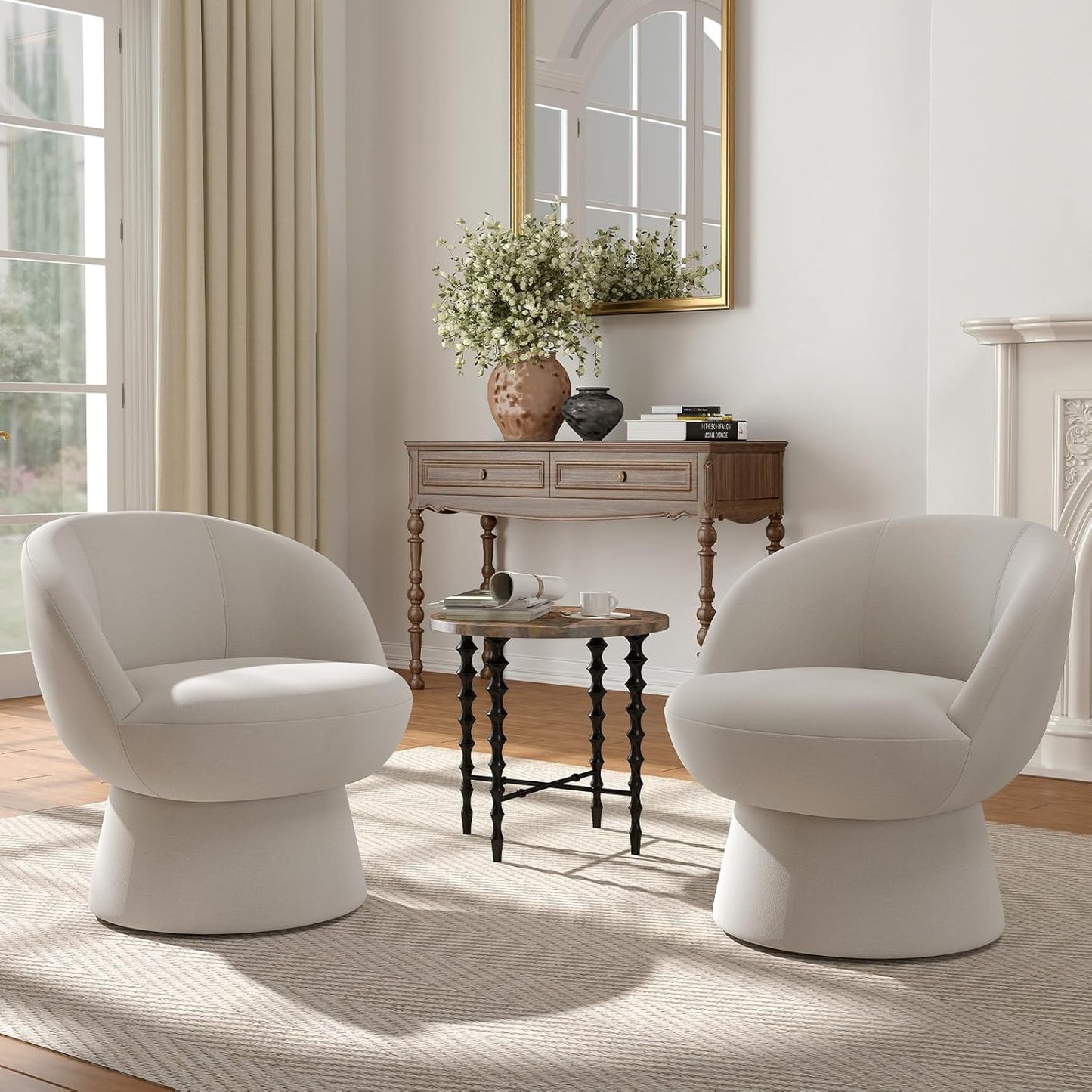 360° Swivel Accent Chairs Set of 2, Modern Chenille Upholstered Boucle Dining Chair with Back, Vanity Chair Accent Armchair Side Chairs for Dining/Living Room, Bedroom, Gray