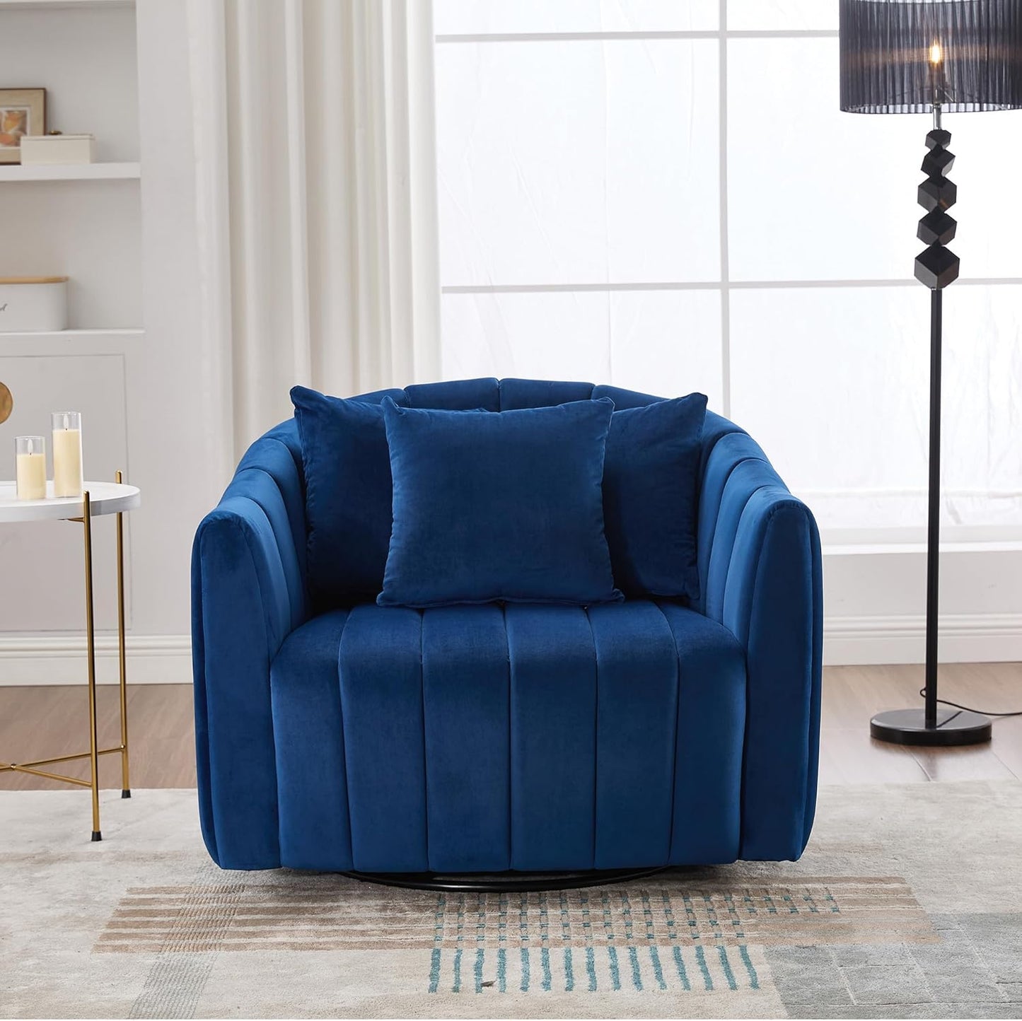 40" W Upholstered Oversized 360° Swivel Accent Barrel Chair and Half Cozy Sofa with Removable Pillows, Velvet Club Armchair for Living Room Bedroom Office Lounge, Black