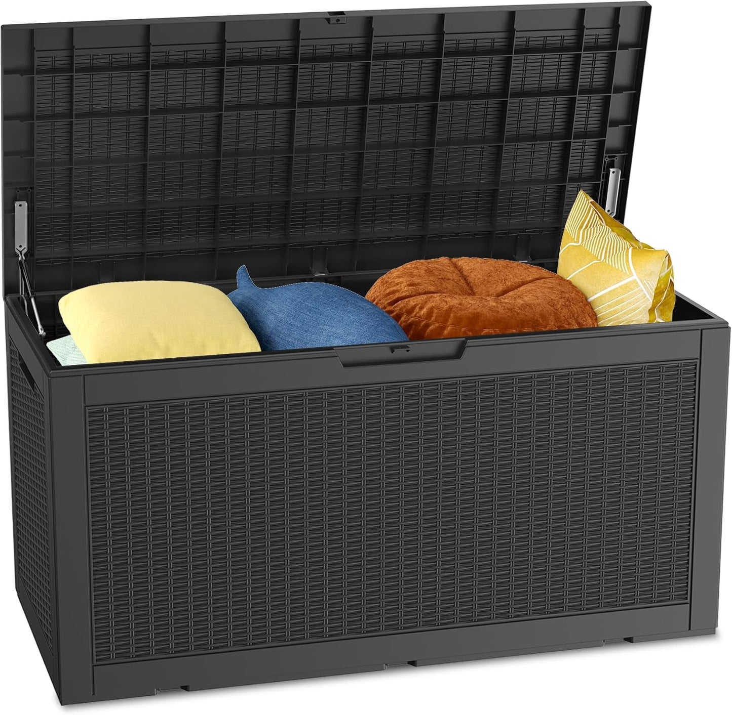 320 Gallon Outdoor Storage Box Waterproof Lockable Resin Deck Box Large, Patio Storage Bin for Pool Accessories Cushion Furniture, Garden Tools, UV-Resistant Outside Delivery Black