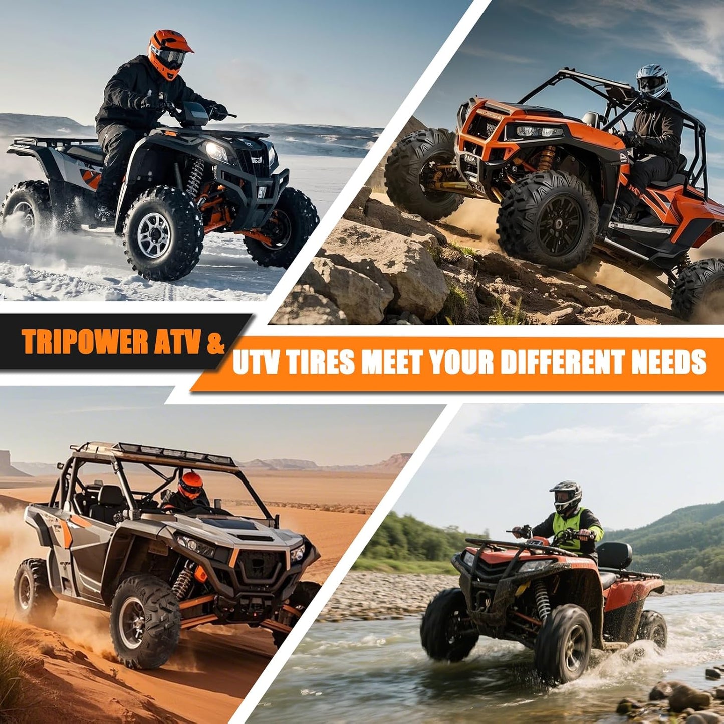 TRIPOWER ATV UTV Tires 25x8-12 & 25x10-12 All Terrain Trail Sand Mud Off-Road Tires, 6 Ply Tubeless Full Set of 4
