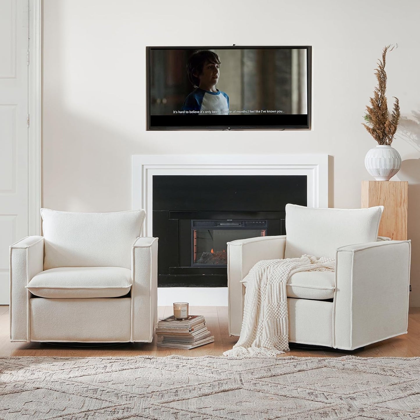 Swivel Accent Chair, 34 Inches Wide Upholstered Arm Chair with Plump Back Pillow, Modern Sofa Living Room Chair for Bedroom, Corner, Reading Nook-Beige