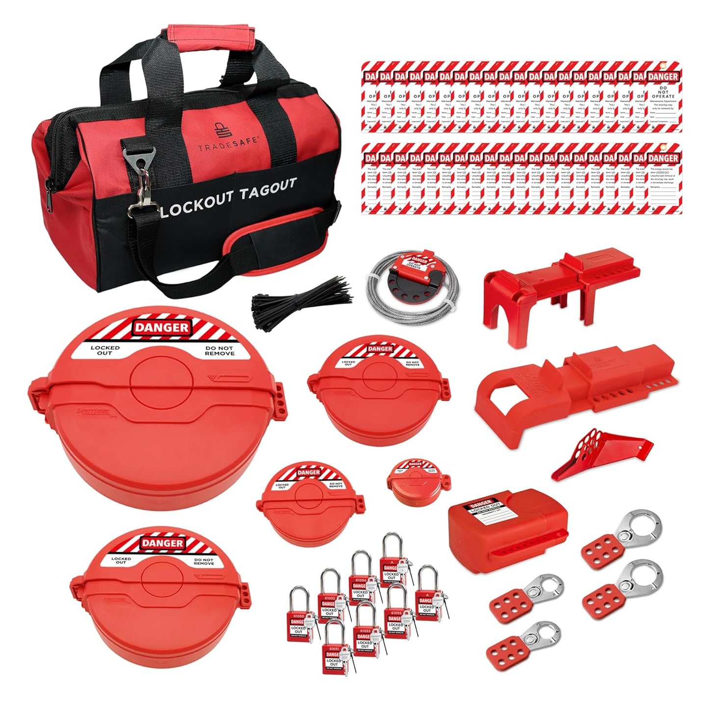 TRADESAFE Lockout Tagout Kit - 90 Loto Devices, Cable Lock, Loto Locks, Breaker Lockout Devices, Lock Out Tags, Plug Lock, Hasps, OSHA-Compliant Lock Out Tag Out Kits Electrical Tools