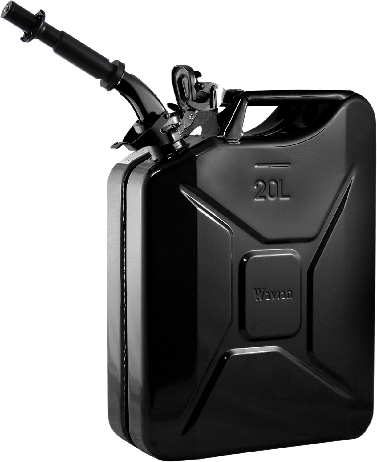 Wavian USA Authentic NATO Jerry Can and Spout System - Rust-Proof, EPA & CARB Compliant, Black, 20 Litre, Wavian 5 Gallon Gas Cans for Gasoline
