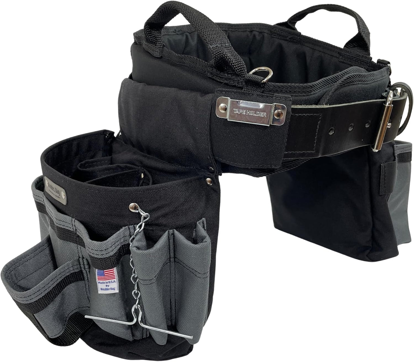 BOULDER BAG Ultimate Electrician's MAX Combo with Comfort Back Support Tool Belt, Leather Belt Buckle, Heavy Duty Tool Belt, Black, (Medium 28-32 Inch Waist), Tool Belt Made in USA