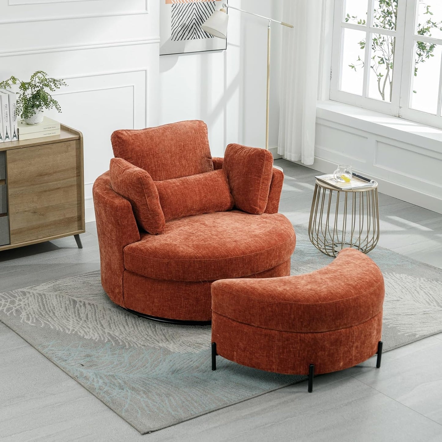 42IN Oversized Swivel Accent Chair and a Half Sofa Upholstered Big Round Barrel Chair Cute for Living Room Bedroom Hotel Office Corner Reading (Beige Boucle)