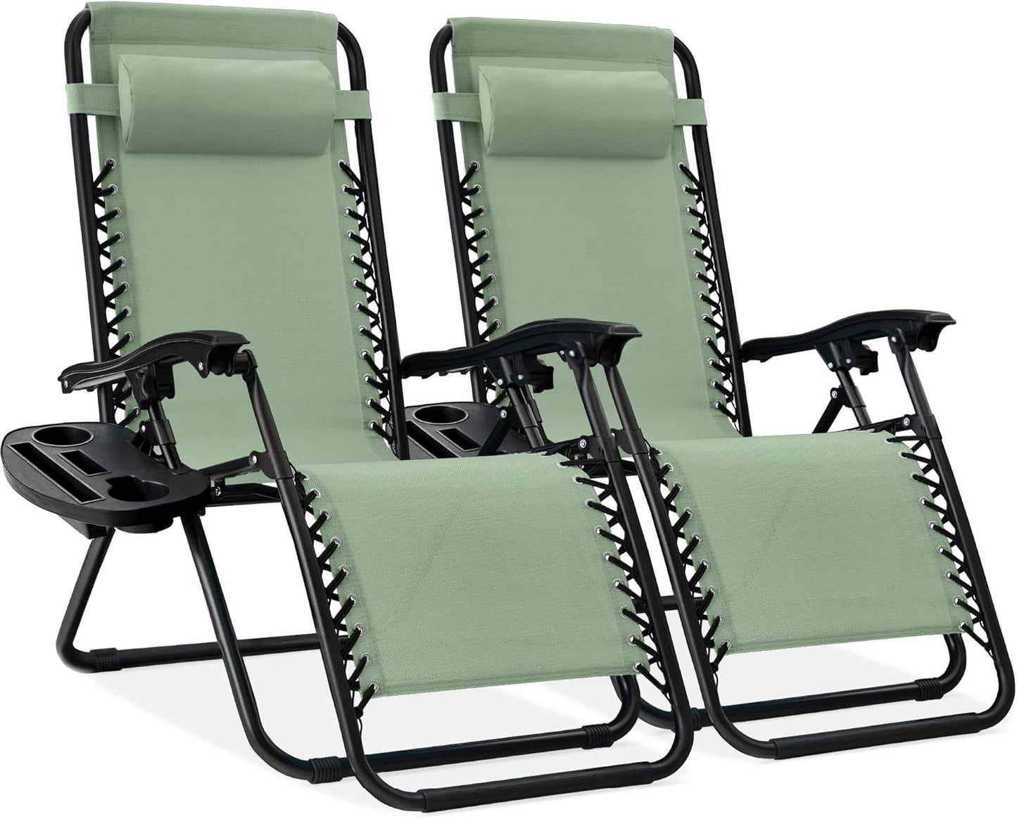 Best Choice Products Set of 2 Adjustable Steel Mesh Zero Gravity Lounge Chair Recliners w/Pillows and Cup Holder Trays - Gray