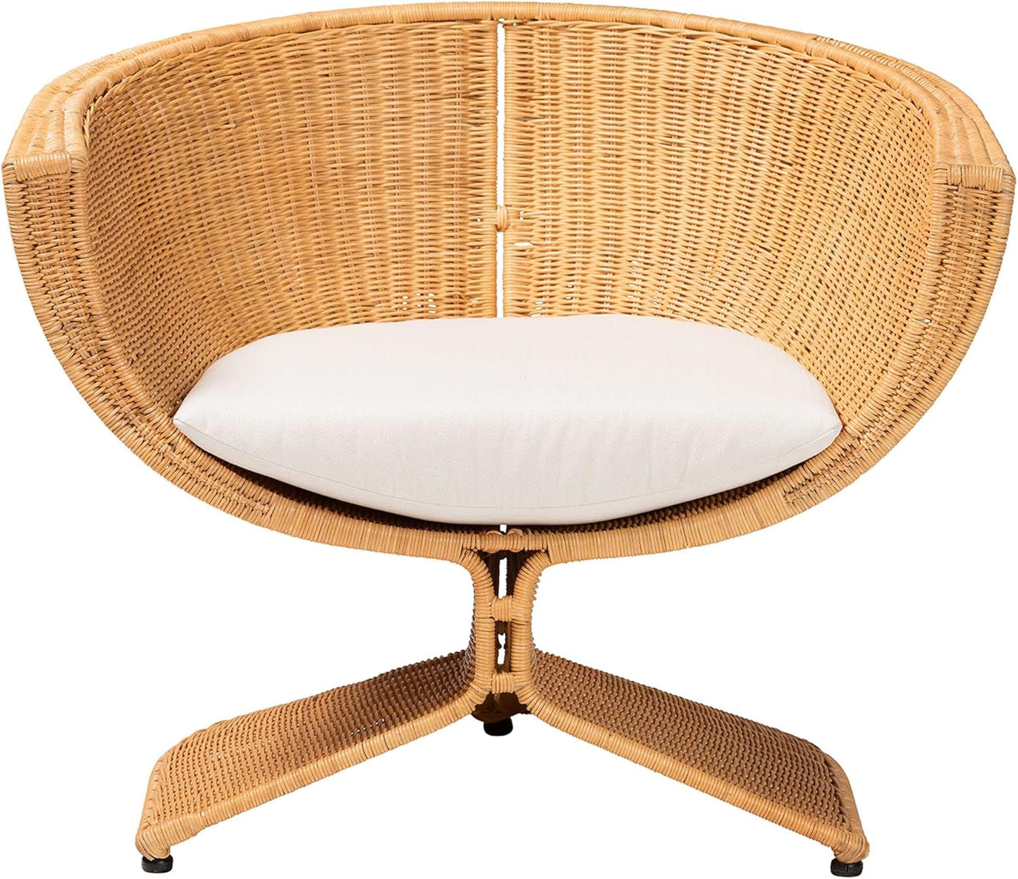 Bali & pari Reya Natural Rattan Lounge Chair - Handwoven Wicker Accent Seating with Pedestal Base for Modern Boho, Coastal, or Tropical Living Room Spaces