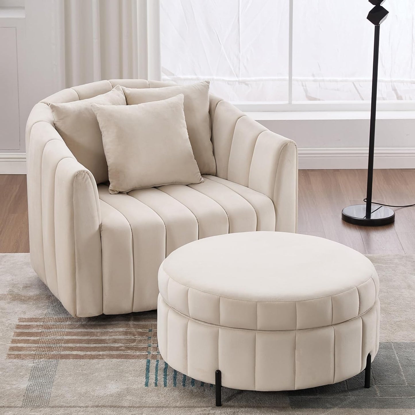 40.35" Oversized Swivel Accent Chairs Navy, with 3 Pillows Velvet Swivel Chairs for Living Room,Modern Barrel Chair