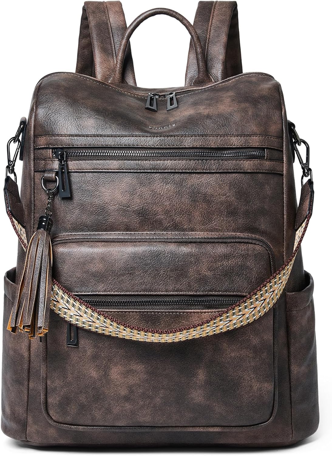 Shrrie 15.6 inch Laptop Backpack for Women,Large Leather Backpack Purse,Travel,Carry on,Water Resistant Casual Laptop Backpacks,College Backpack,Work Backpack for Women,Two-toned Brown
