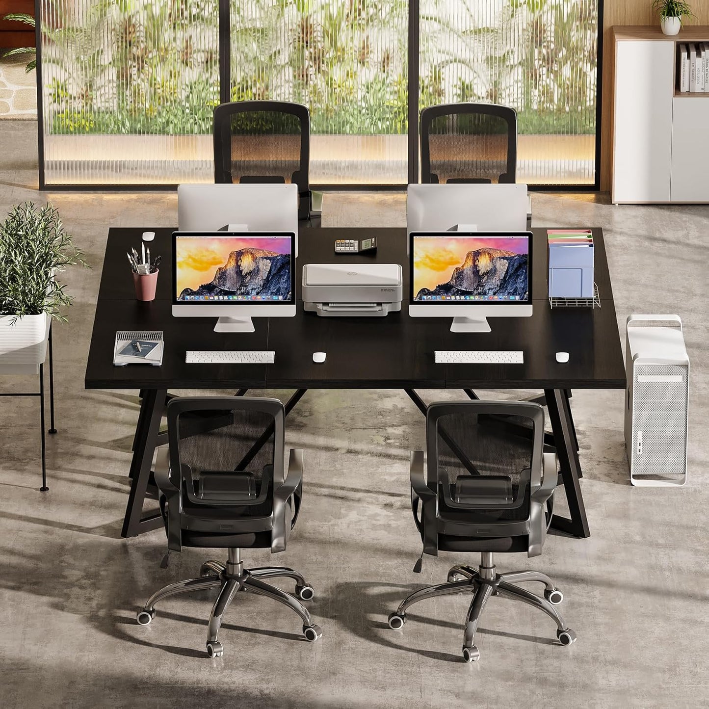 Tribesigns 70.86-Inch Large Executive Desk, Modern Computer Office Desk Workstation with Metal Frame, Rectangular Laptop Desk Study Writing Table for Home Office (Black)