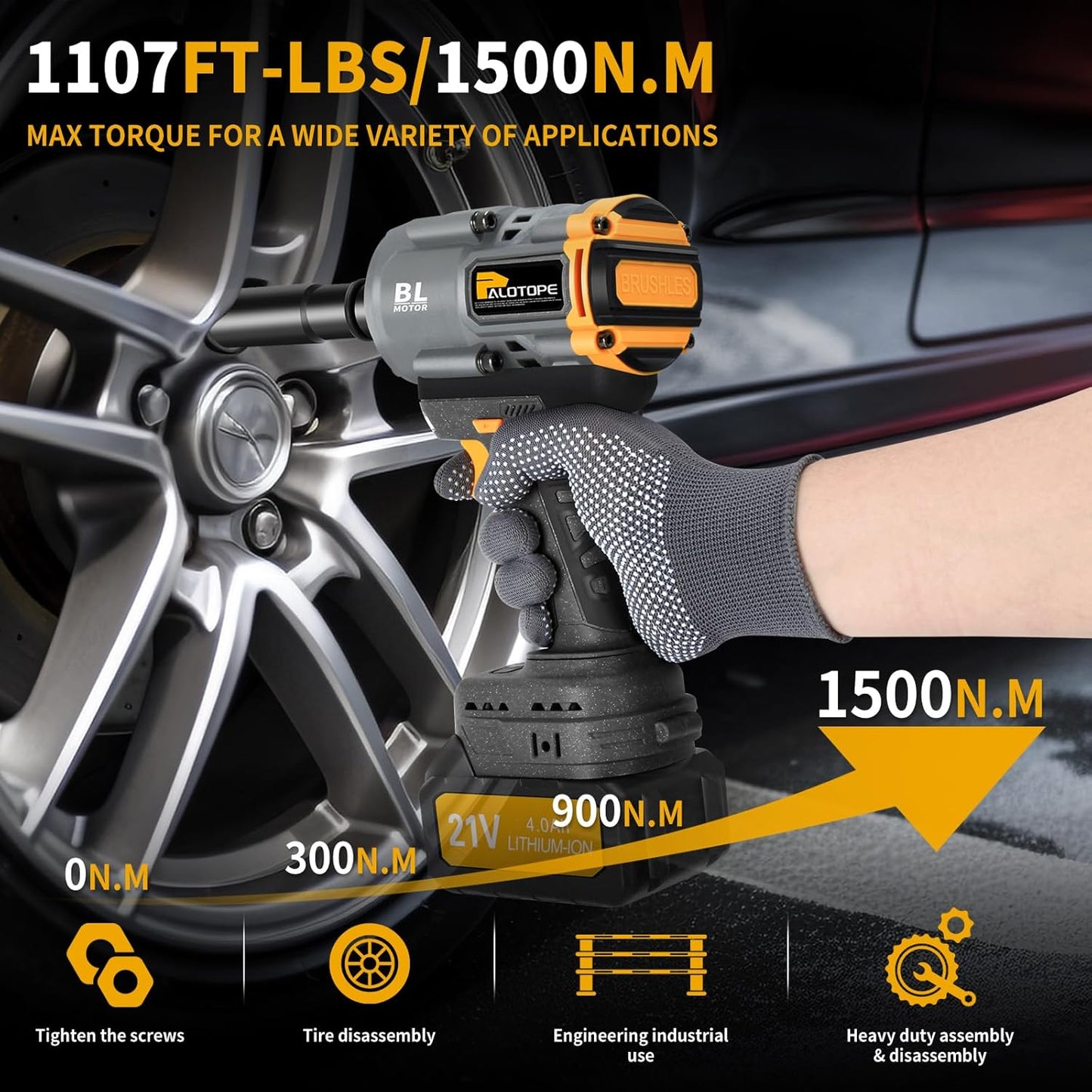 1/2" 1500N. m Cordless Impact Wrench Suitable 20V DeWalt Battery, 1105Ft-lbs High Torque Brushless Impact Gun with 5 Sockets,LED Work Light, Pistola De Impacto for Car Truck Mower(No Battery)