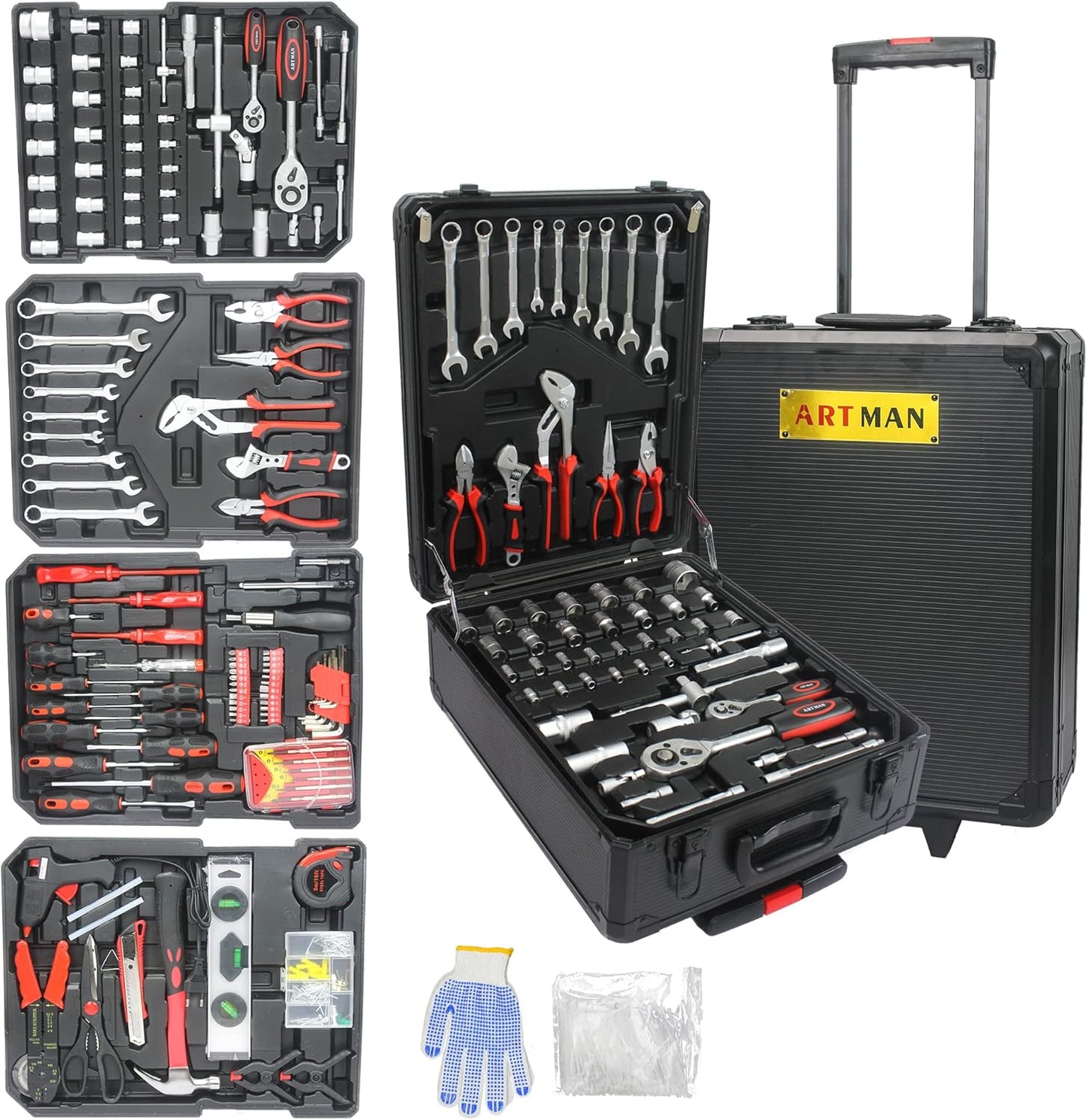 Campfun 899 Piece Tool Set Household Hand Tool Set Basic Tool Set, Complete Tool Box Set House Tool Kit Set, Home Tool Set Rolling Tool Box with Tools, Repair Tool Kit Toolbox Storage Organizer