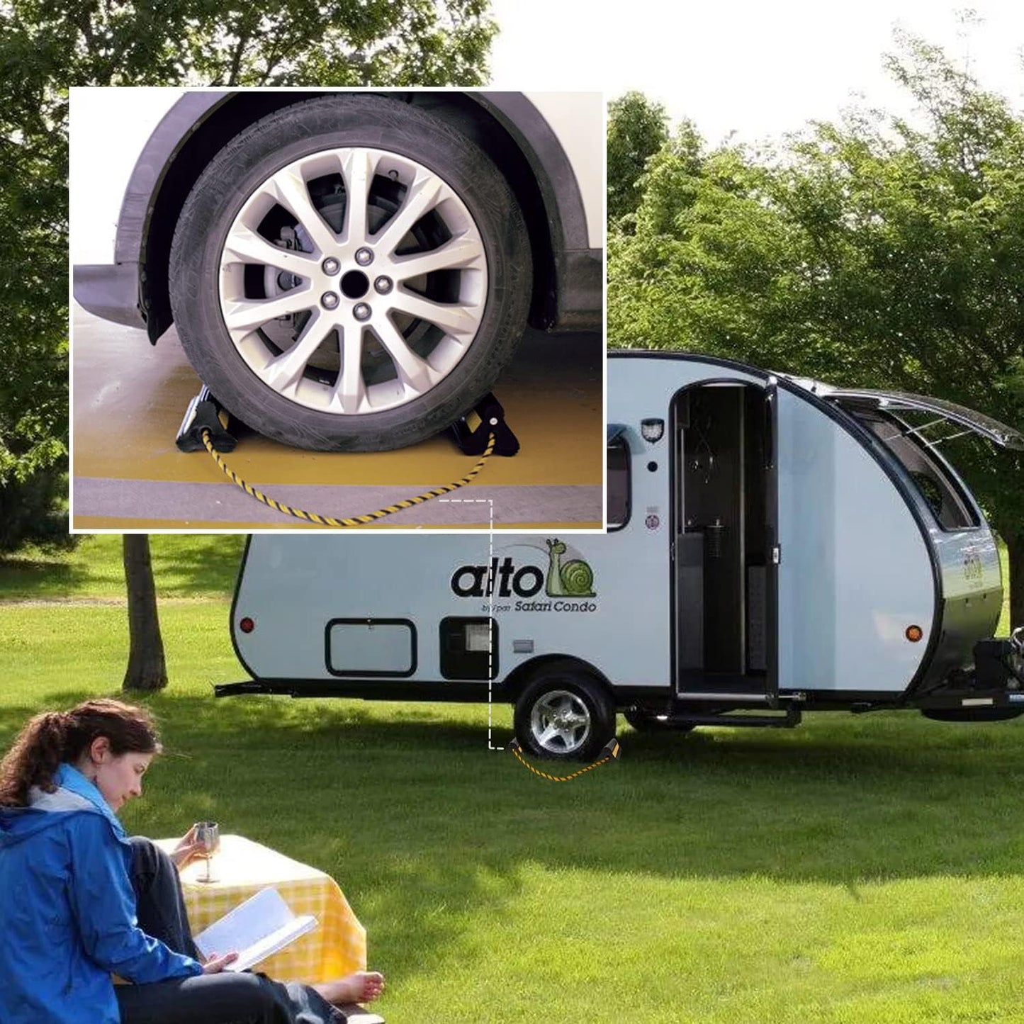 Vacallity Wheel Chocks for Travel Trailers, Sturdiness Heavy Duty Solid Rubber Camper Trailer RV Wheel Chock Blocks, Aircraft Truck Car tire Stopper, Wheel Immobilizers & Chocks, Trailer Accessory